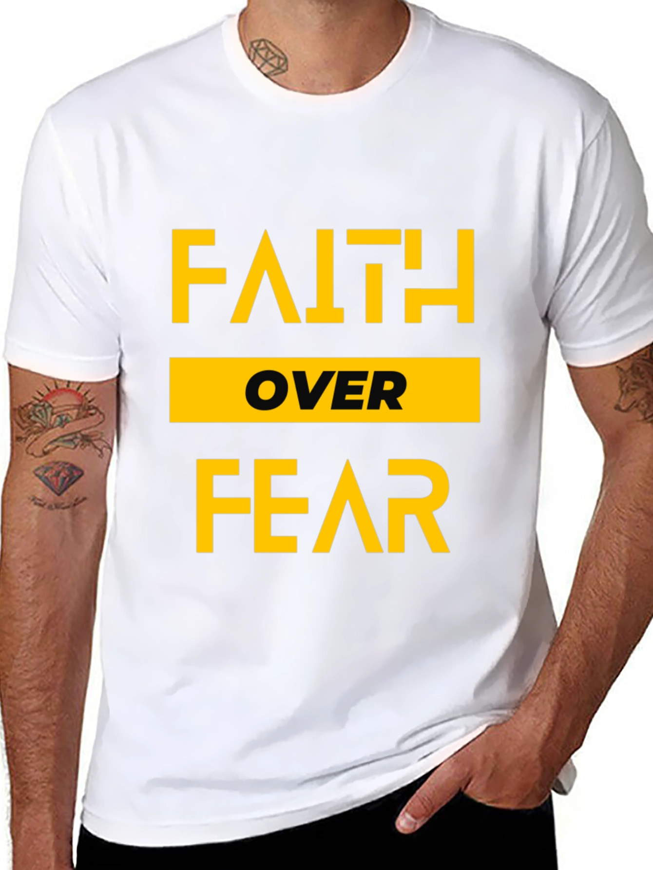 Black Faith Over Fear Graphic Print Crew Neck T-Shirt view 8