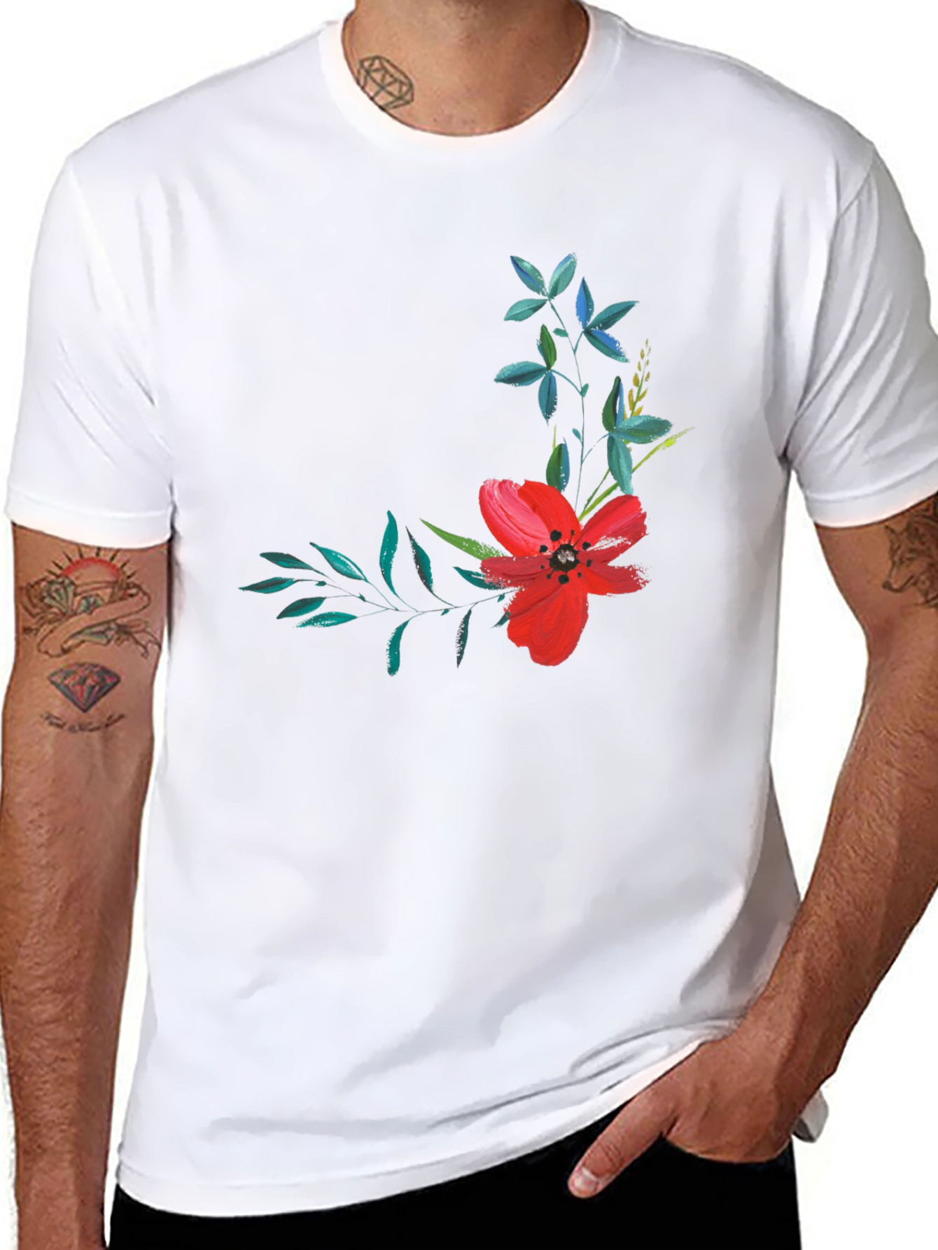 Black Floral Print T-Shirt - Modern Black Tee view 8