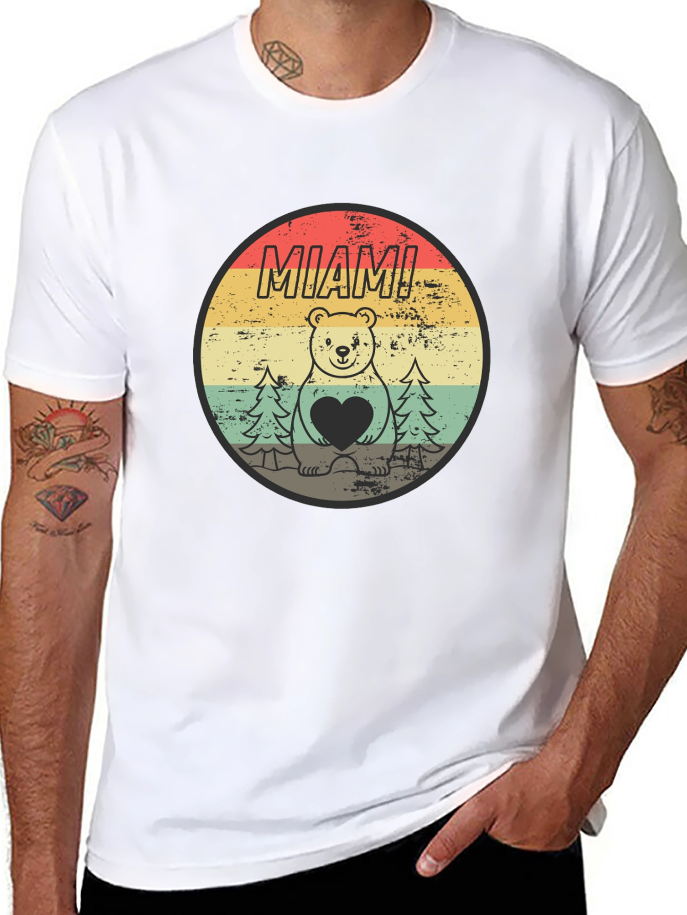 Black Miami Bear Heart Vintage Graphic T-Shirt view 8
