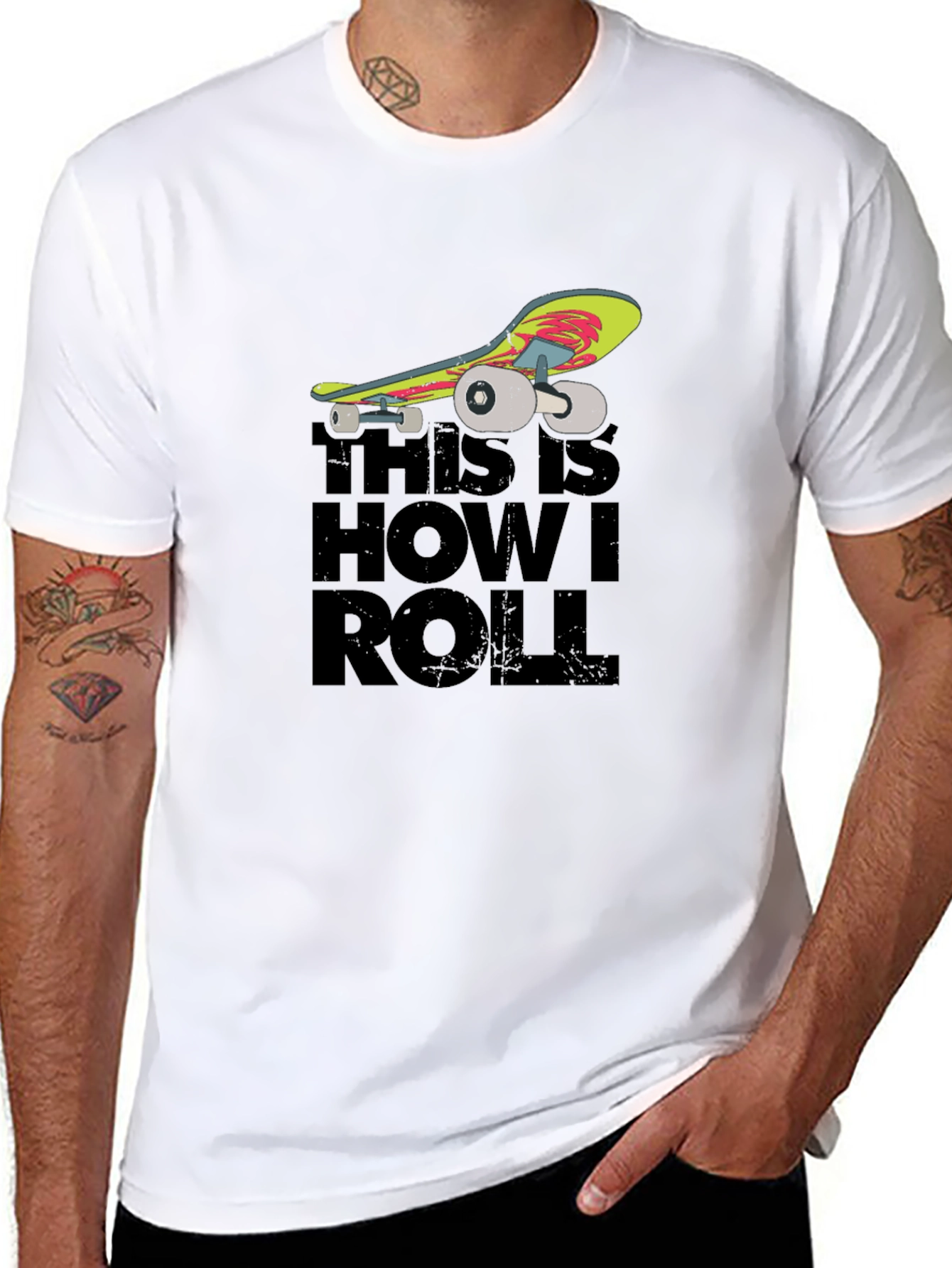 Black Skateboard Graphic T-Shirt - "This Is How I Roll" view 8