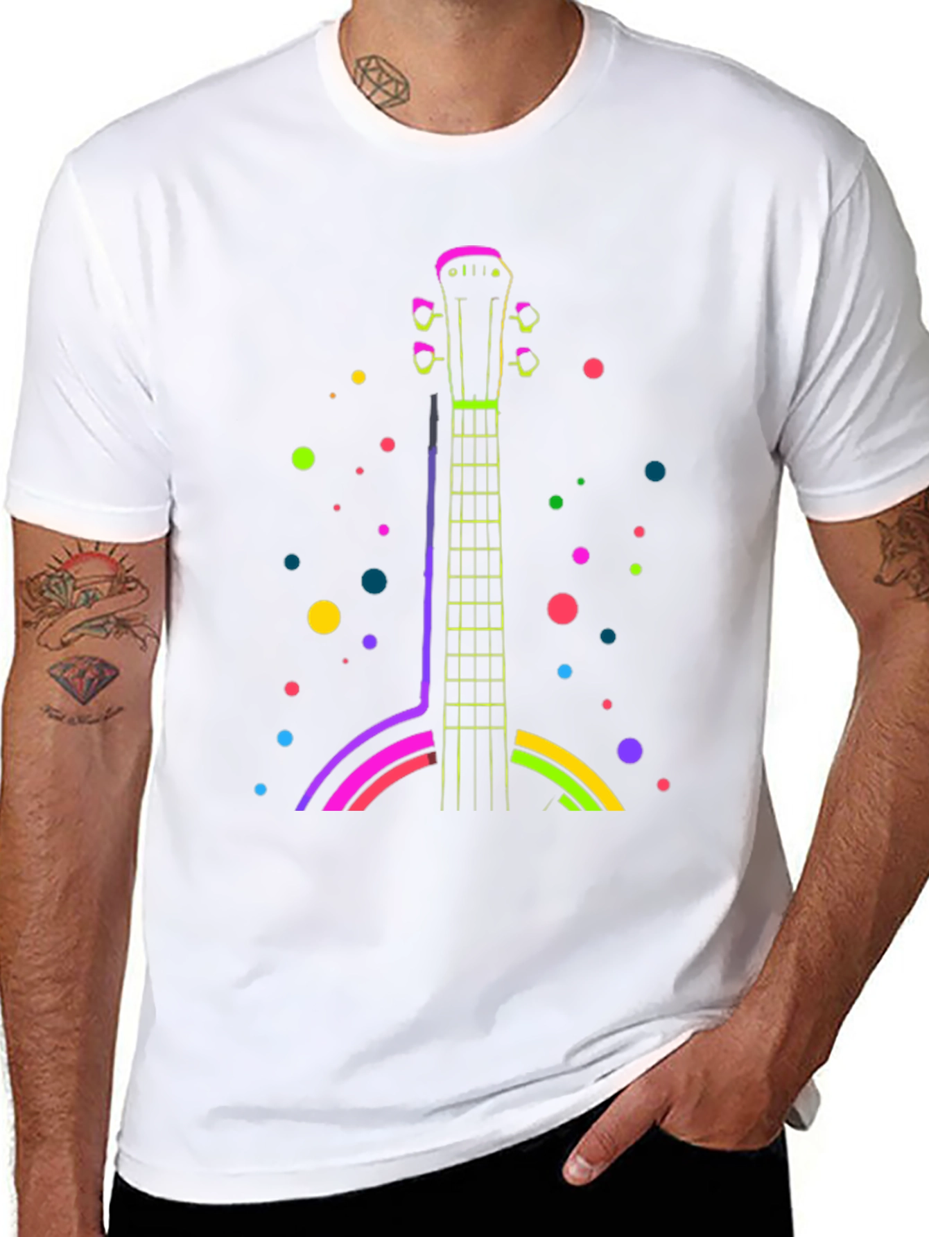 Black Neon Guitar T-Shirt - Funky Music Tee view 8