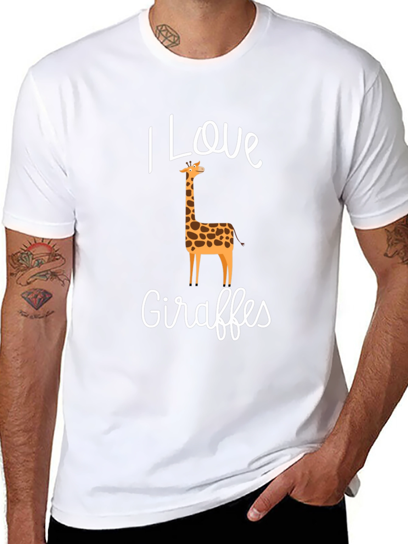 Black I Love Giraffes Graphic T-Shirt - Black Crew Neck Tee view 8