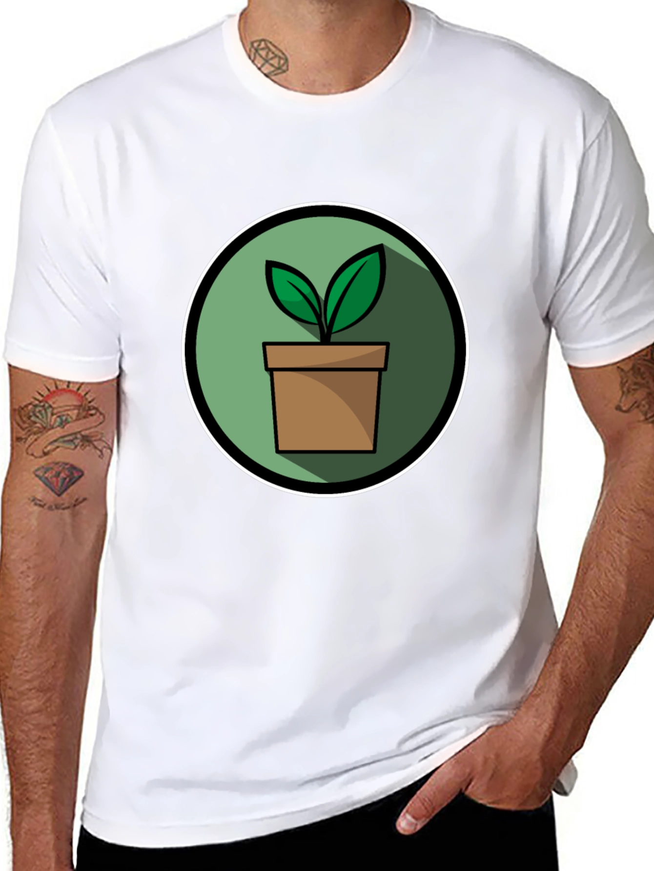 Black Plant Pot Graphic Tee - Black Cotton Blend T-Shirt view 8