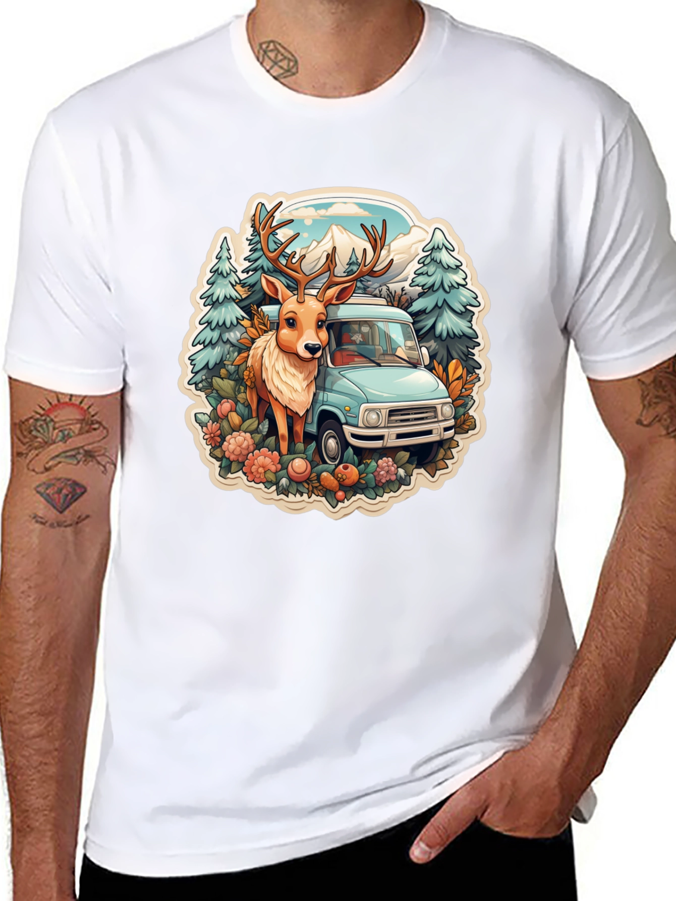 Black Deer & Camper Van Graphic Tee view 8
