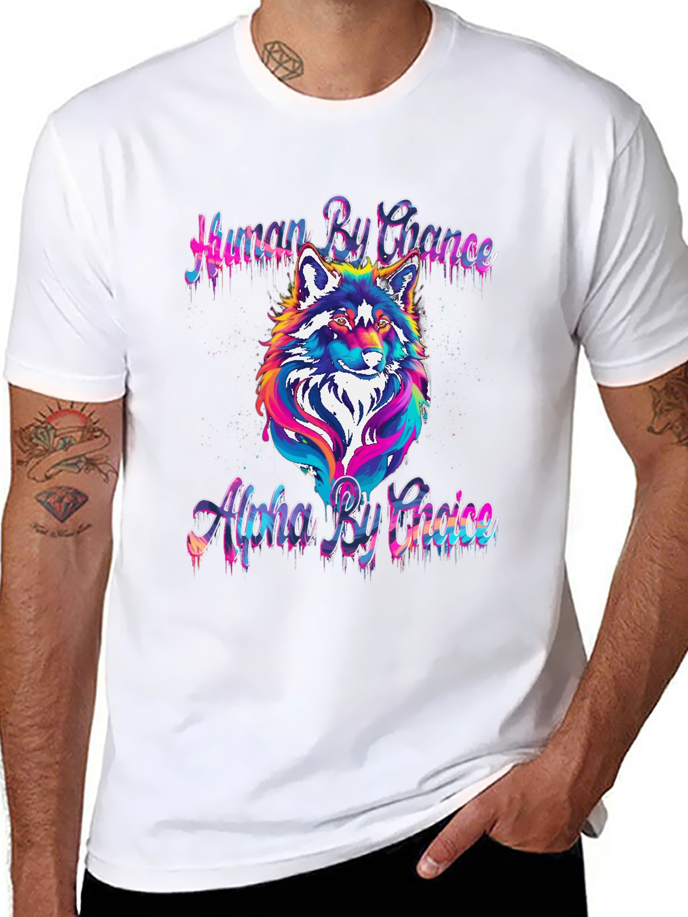 Black Human by Chance Alpha by Choice Wolf Graphic Tee view 8
