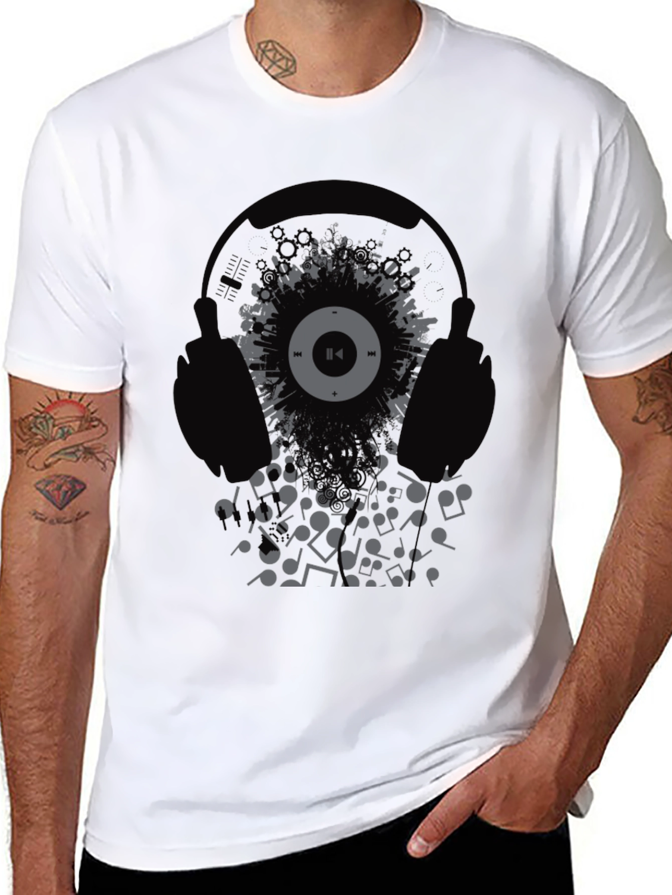Black Headphones Music T-Shirt view 8