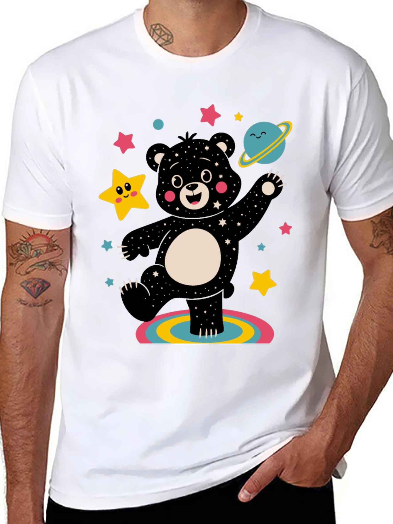 Black Cosmic Bear Graphic Tee - Black Unisex Shirt view 8