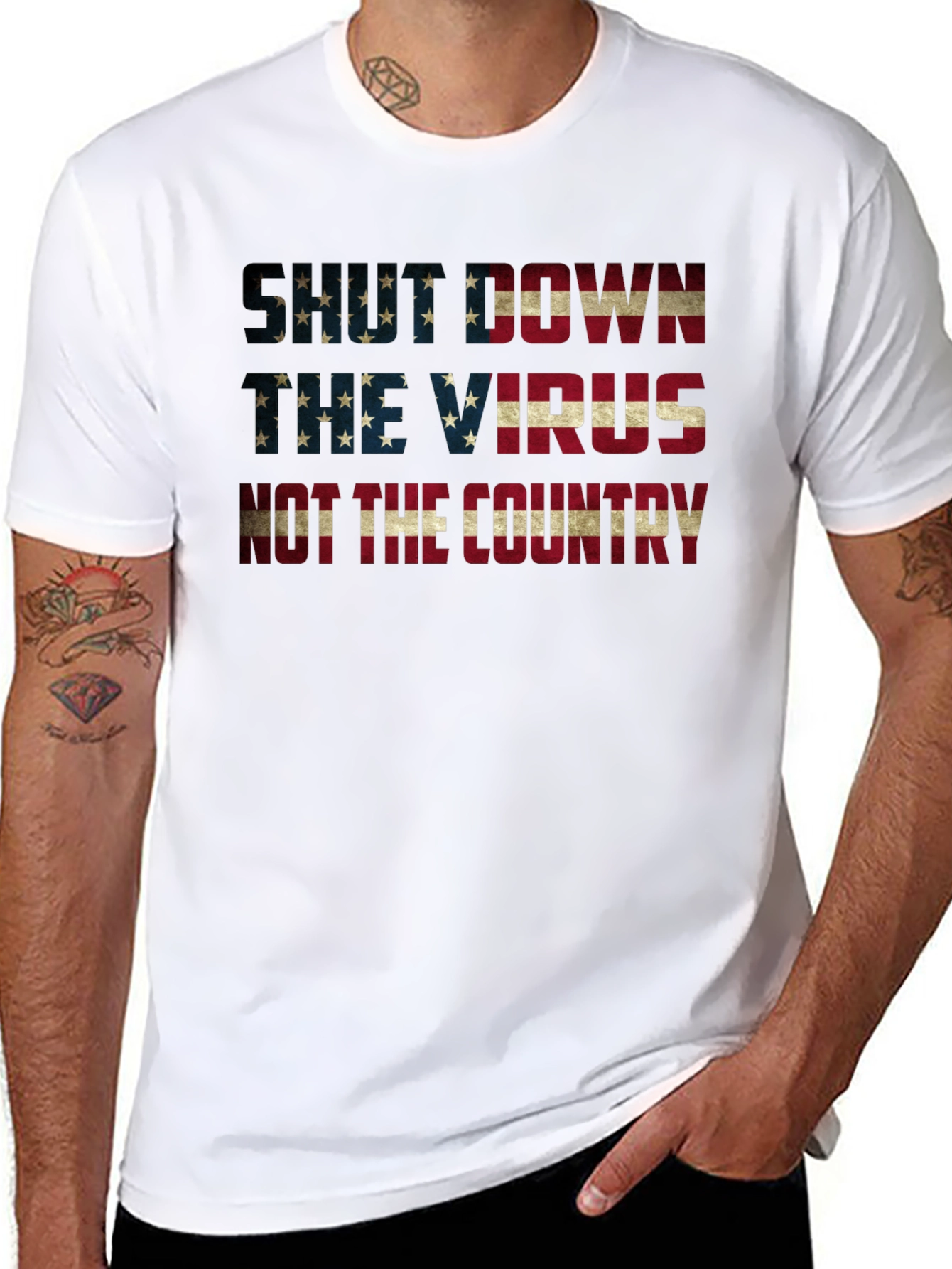 Black Shut Down Virus Not Country Patriotic T-Shirt view 8