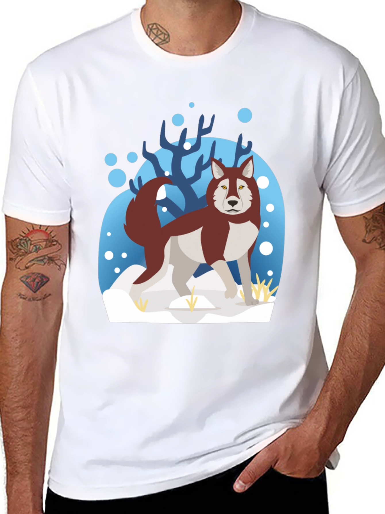 Black Husky Winter Scene Graphic Tee view 8