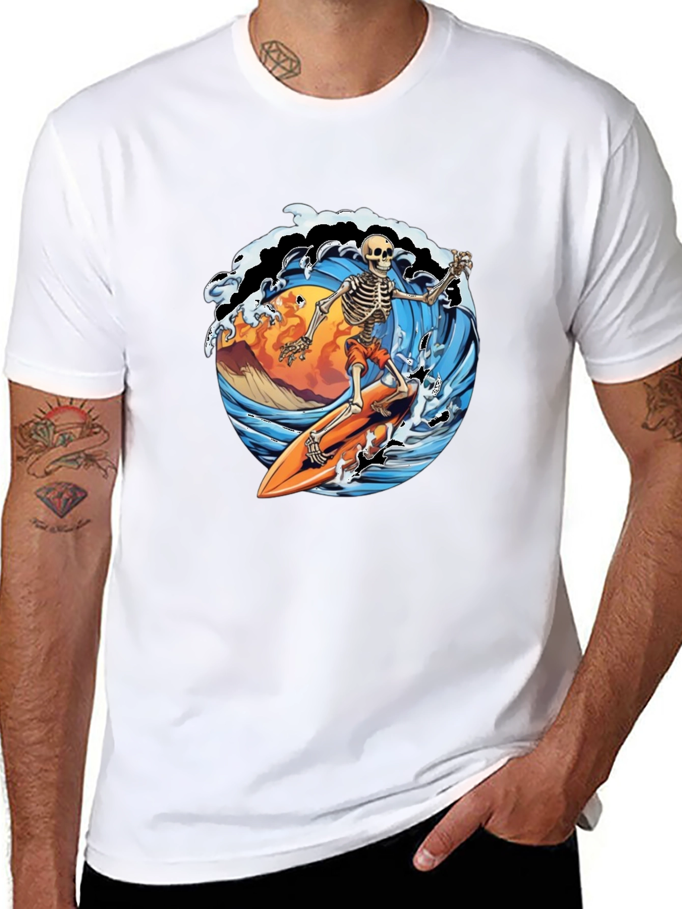 Black Skeleton Surfer Graphic Tee - Ride the Wave in Style! view 8