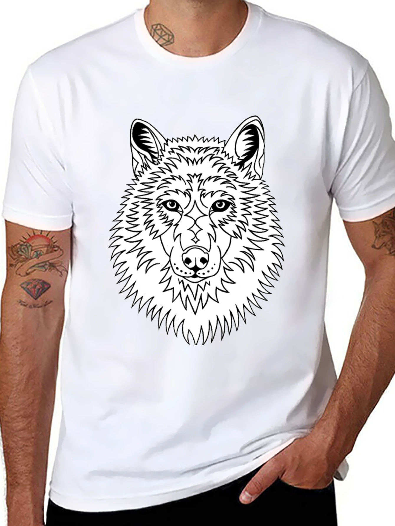 Black Wolf Graphic Tee - Black Cotton Blend T-Shirt view 8