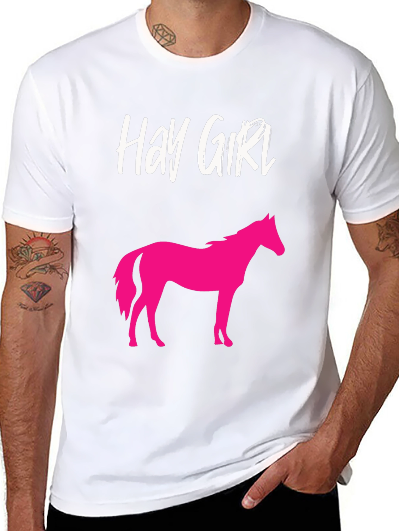 Black Hay Girl Horse Graphic Tee - Novelty Shirt view 8