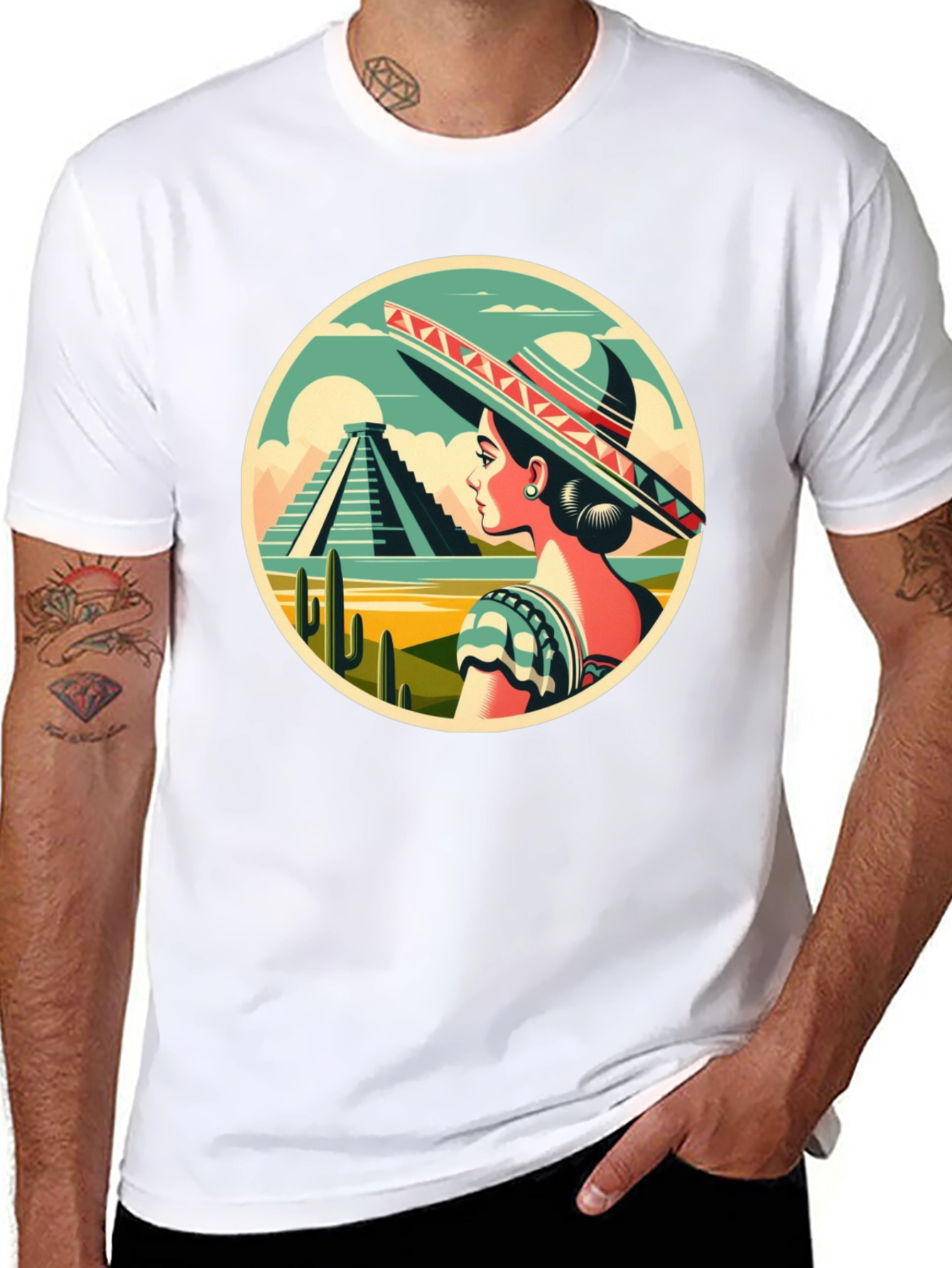 Black Mexican Culture T-Shirt - Sombrero Lady view 8