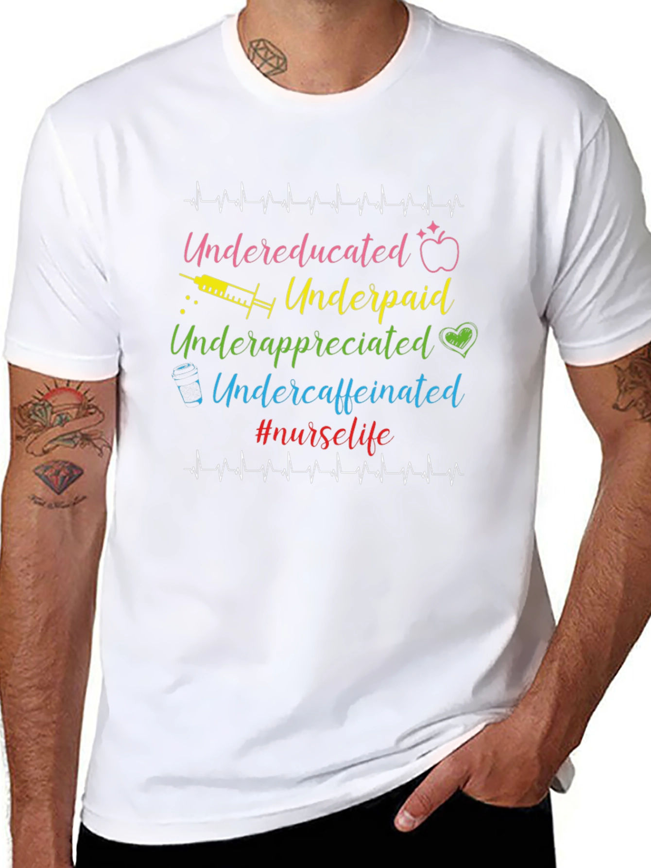 Black Nurse Life T-Shirt - Undereducated, Underpaid, and Undercaffeinated view 8