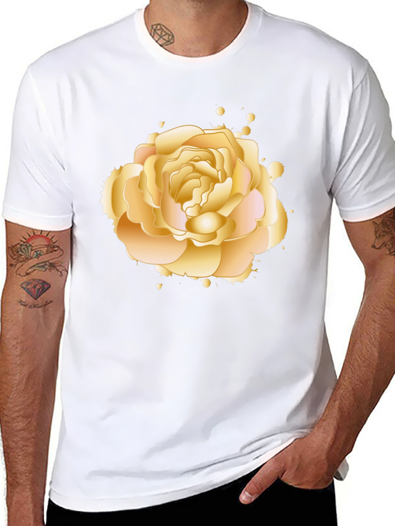 Black Golden Rose Graphic Tee - Elegant Floral Design view 8