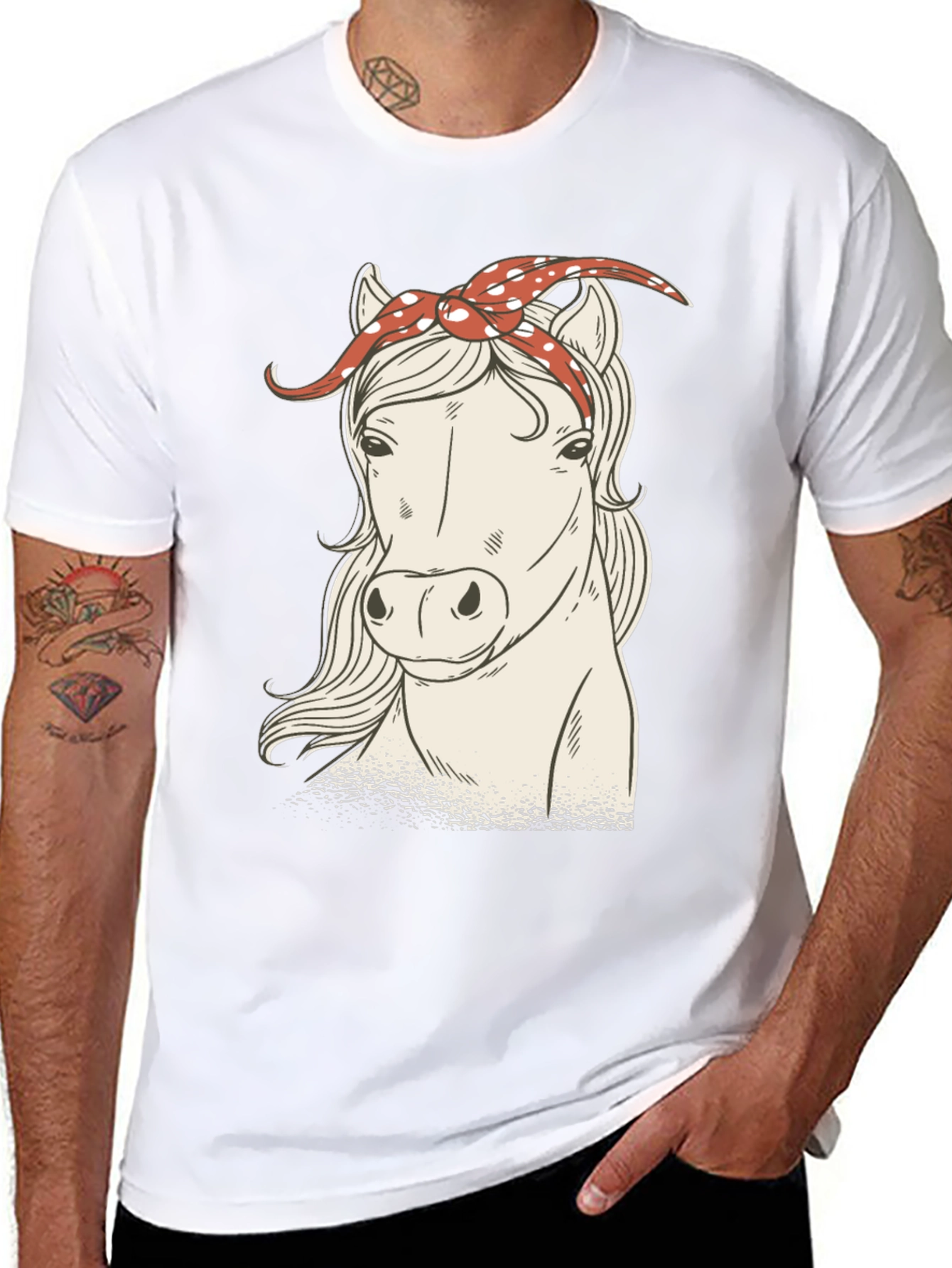 Black Horse with Bandana Graphic Tee - Black view 8