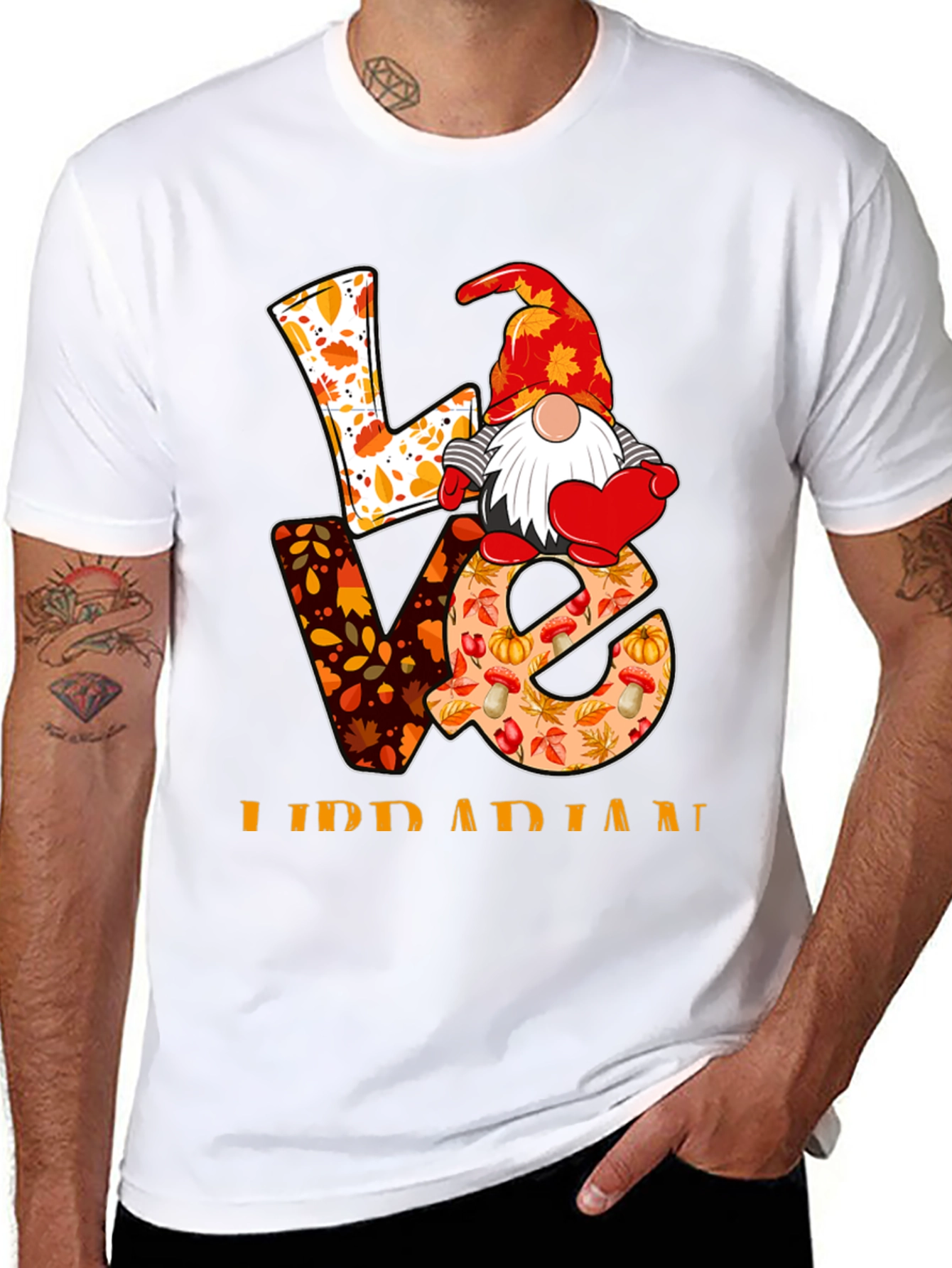 Love Librarian Gnome Autumn T-Shirt - 8