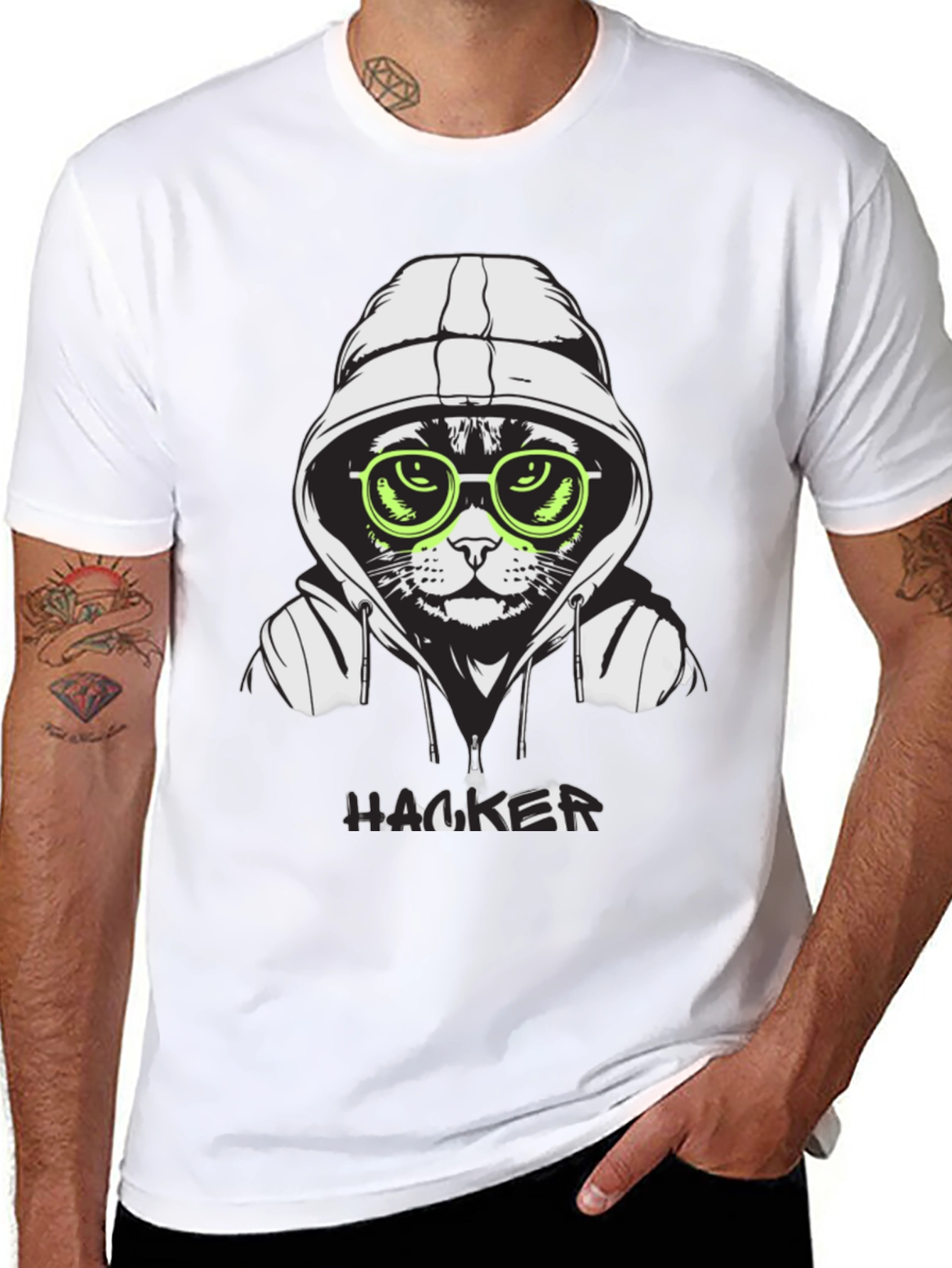 Black Hacker Cat T-Shirt - Cool Graphic Tee view 8