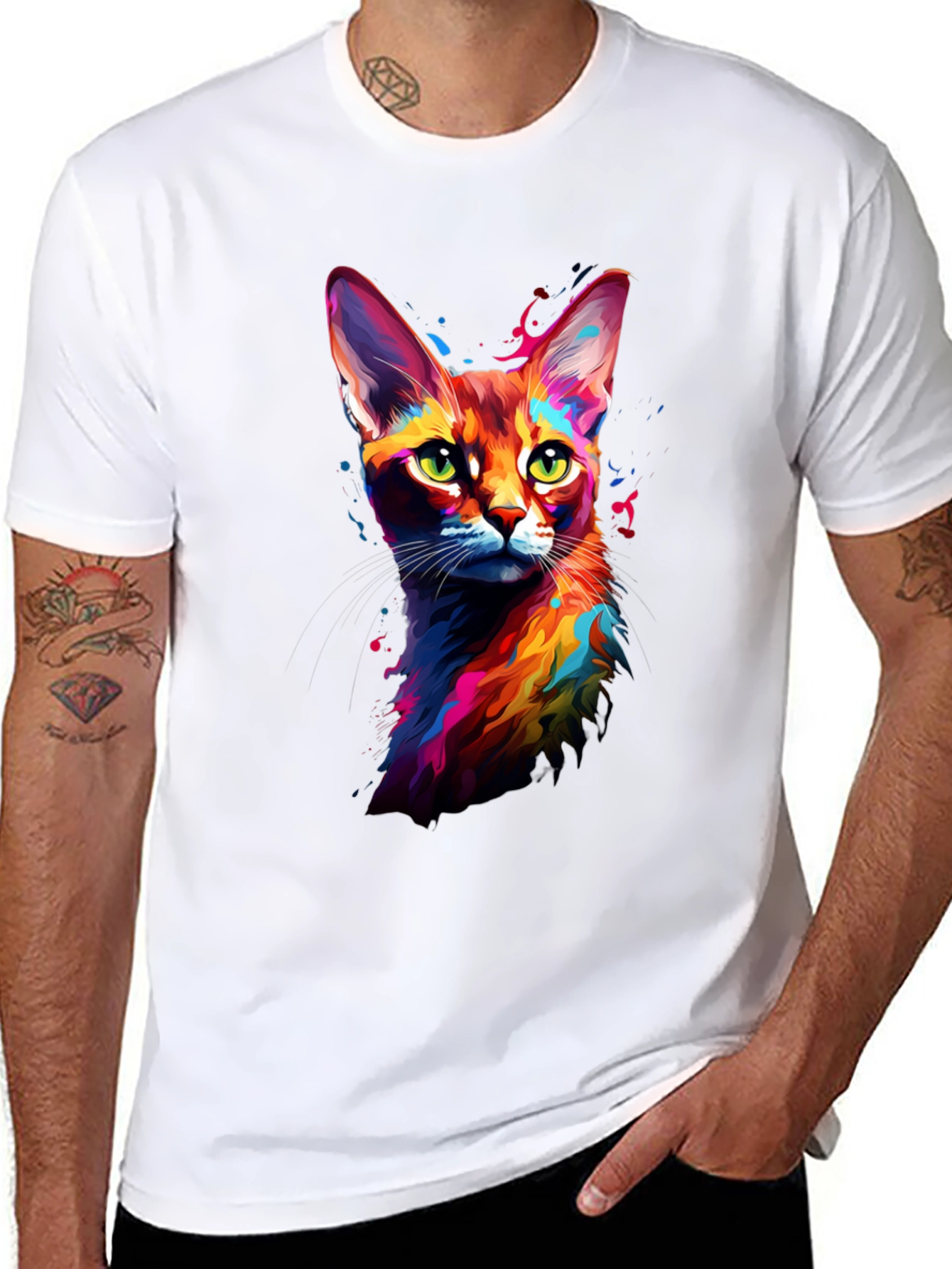 Black Vibrant Cat Art Black T-Shirt view 8