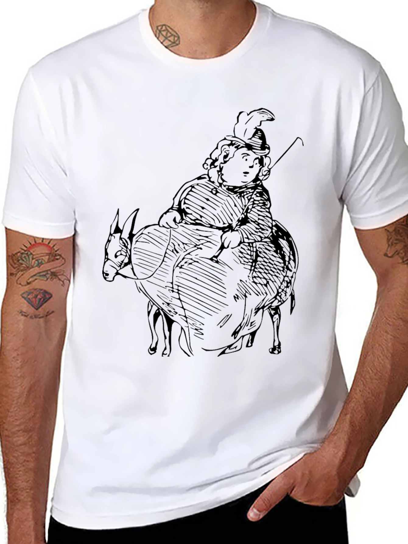 Black Men's Black T-Shirt with Humorous Donkey Rider Graphic view 8