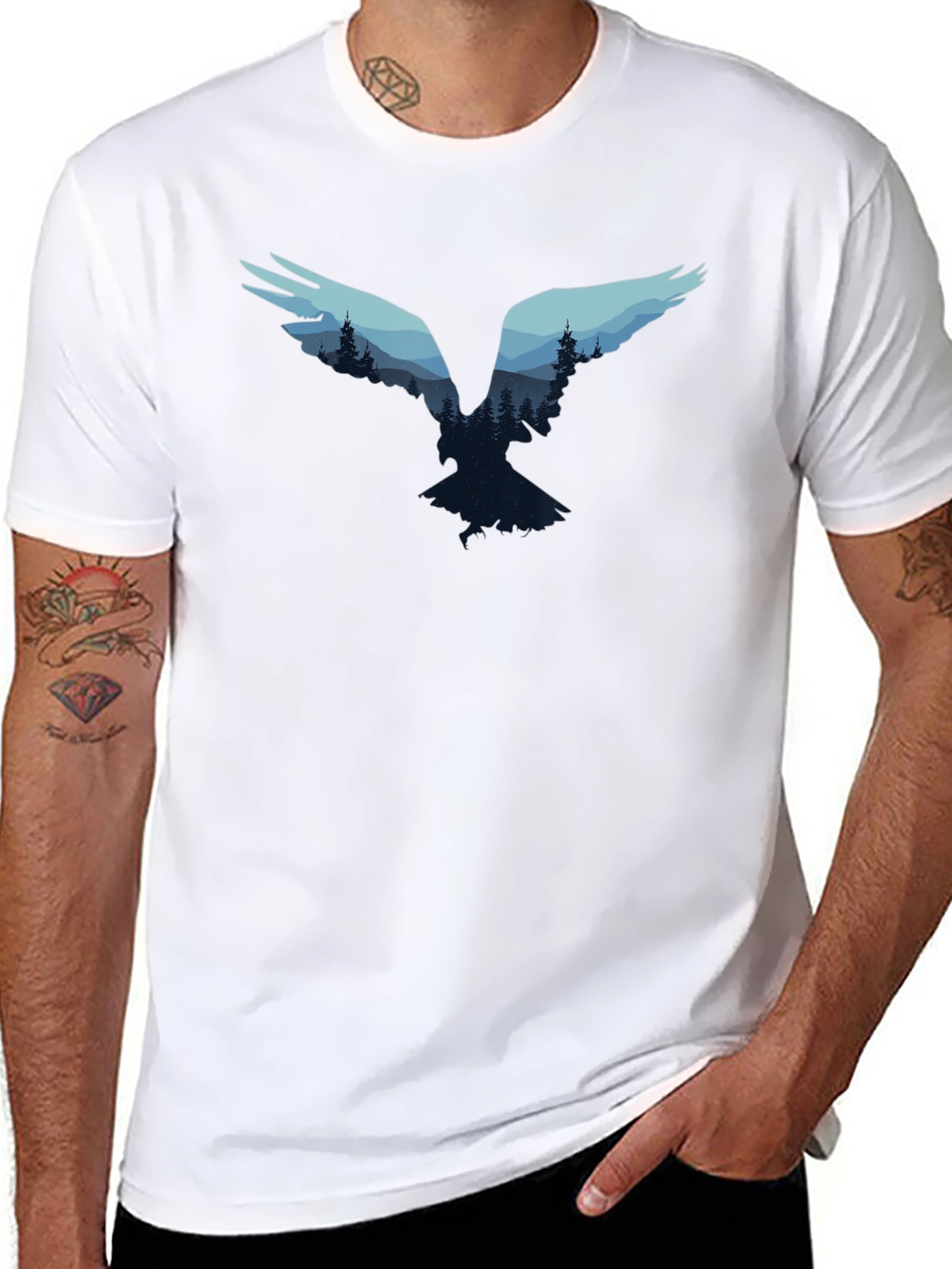 Black Nature Bird Graphic Tee - Black Cotton Blend view 8