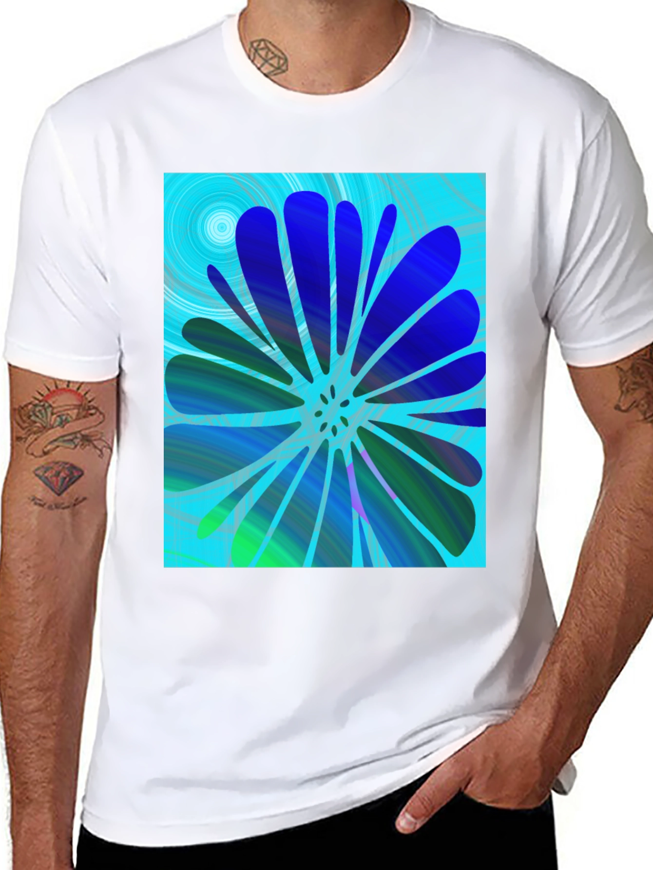 Black Abstract Flower Print T-Shirt view 8