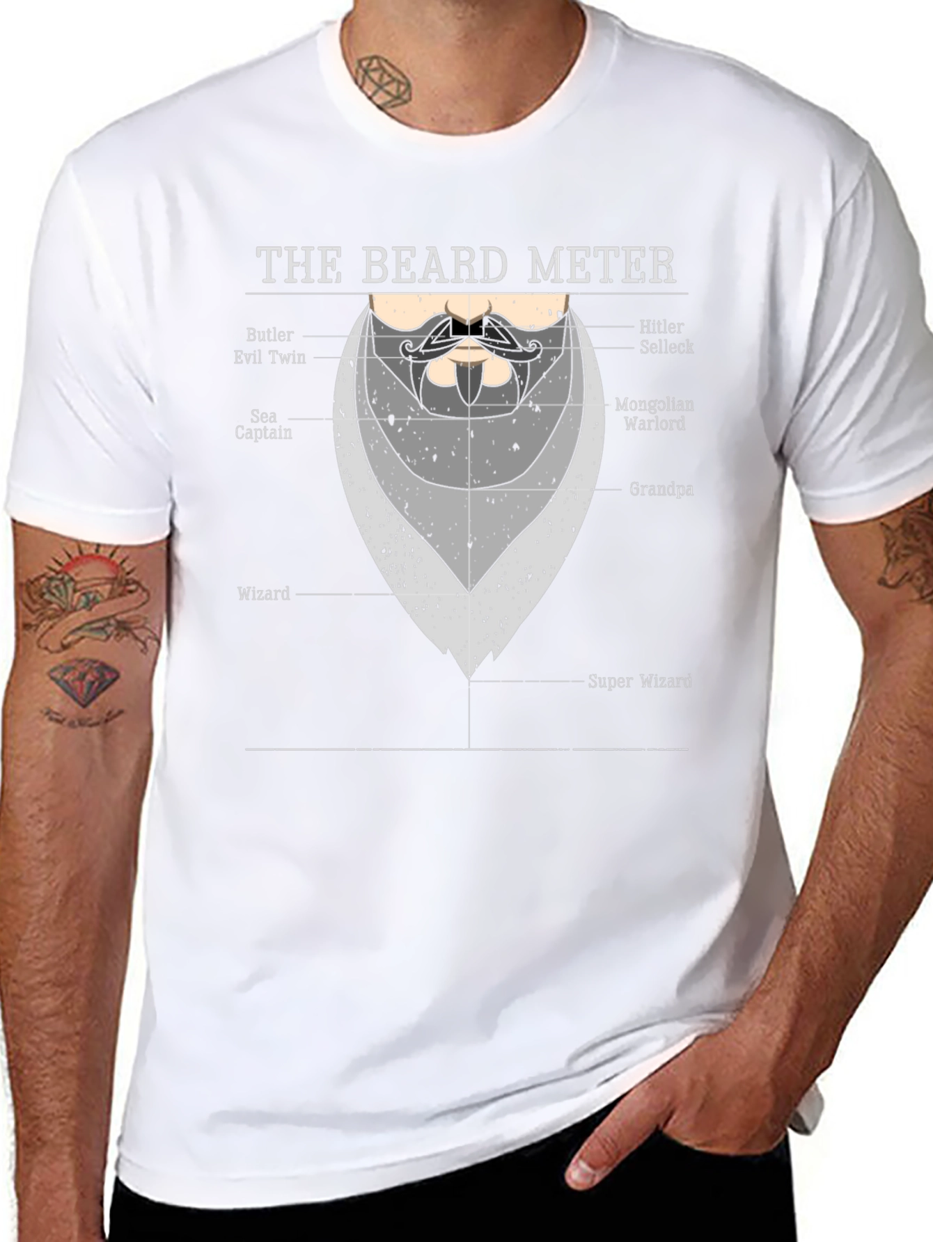 Black Beard Meter Graphic T-Shirt - Funny Beard Lover Tee view 8