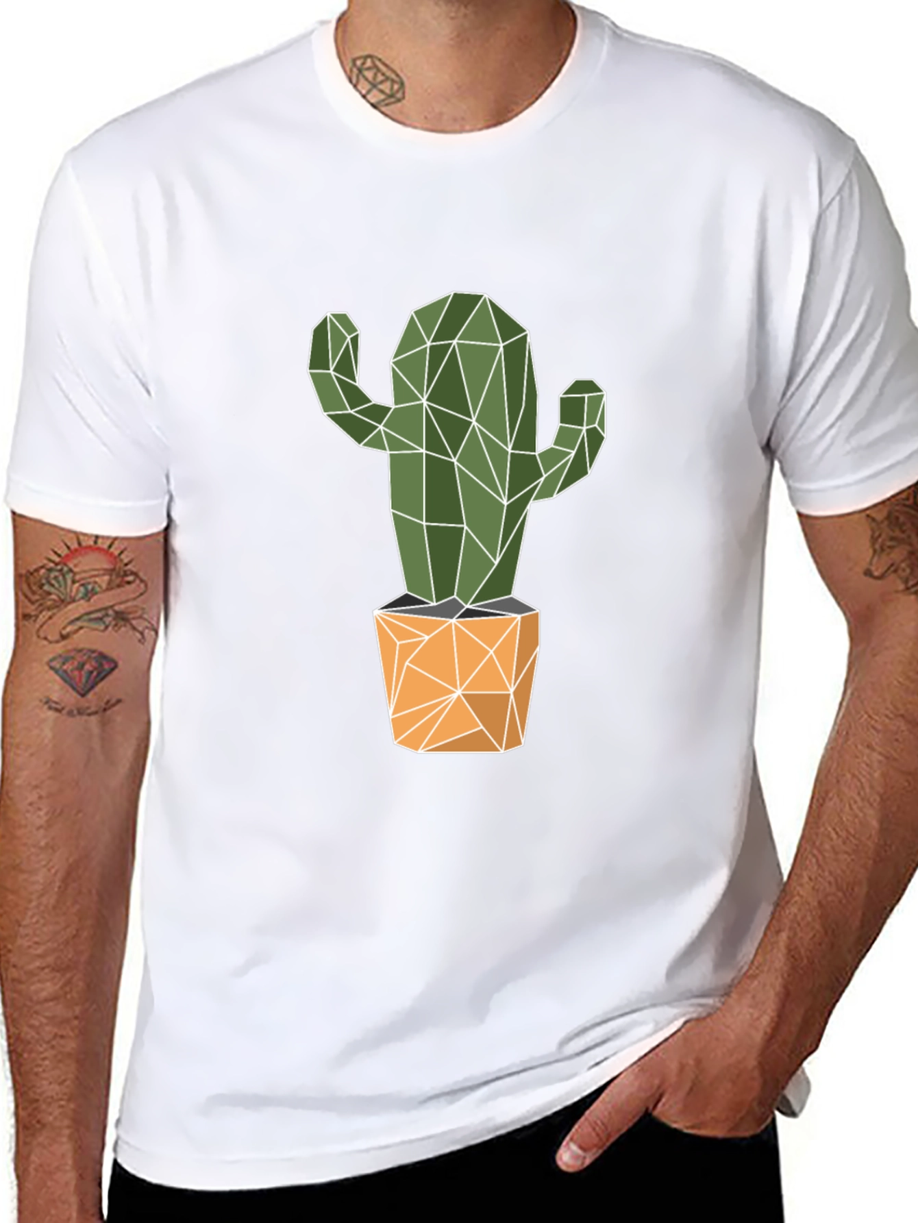 Black Geometric Cactus Graphic Tee - Stylish & Unique! view 8