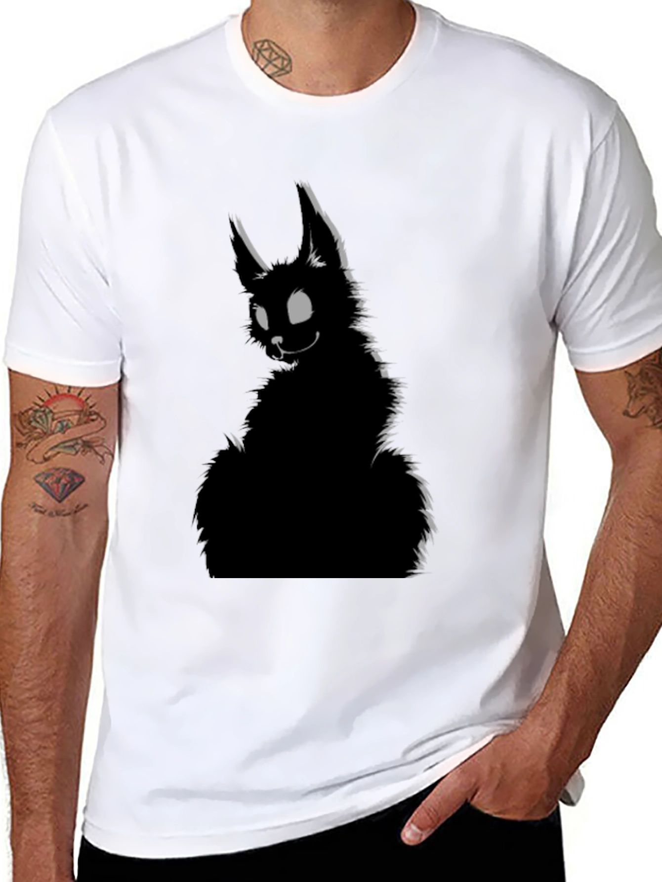 Black Black Cat Graphic T-Shirt - Men's Casual Tee view 8