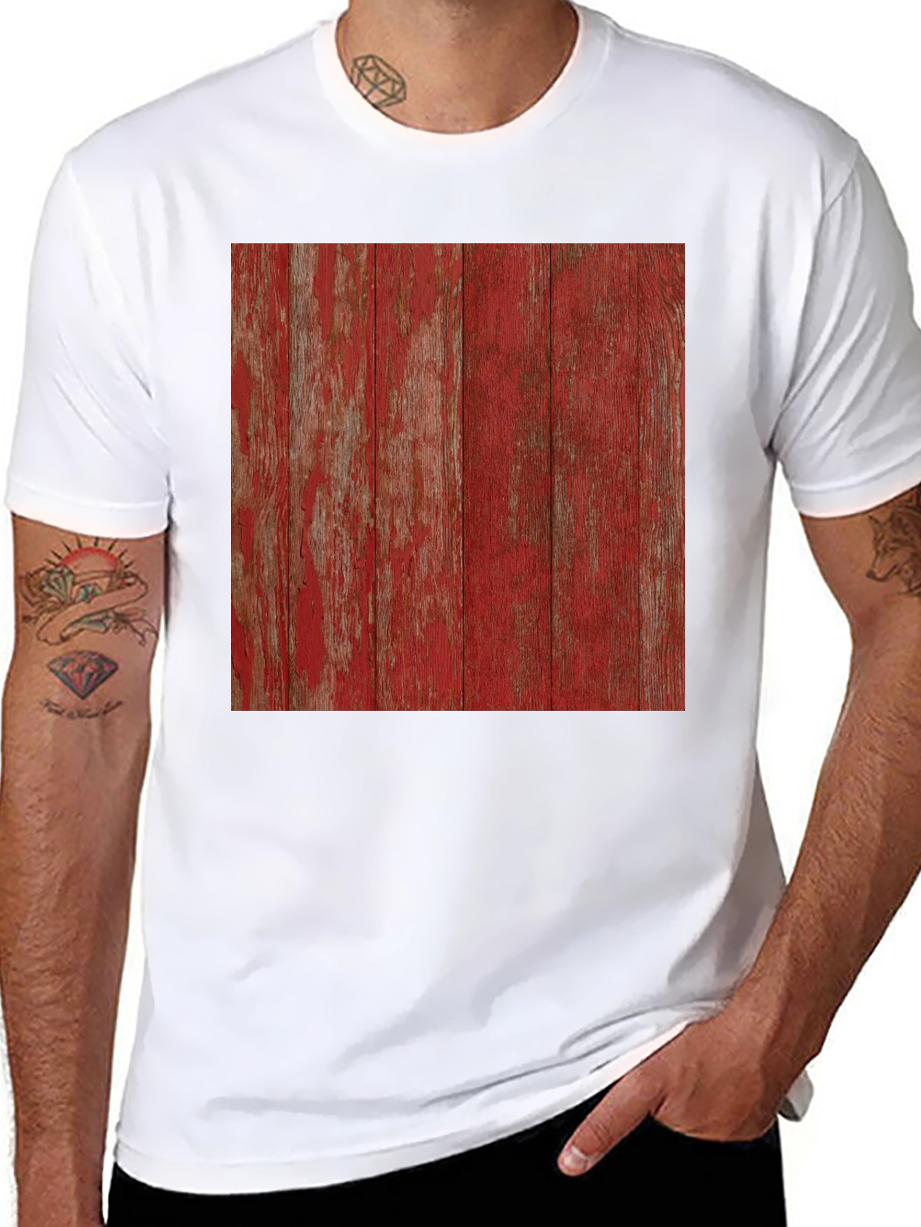 Black Rustic Red Wood Grain Graphic Tee - Short Sleeve view 8