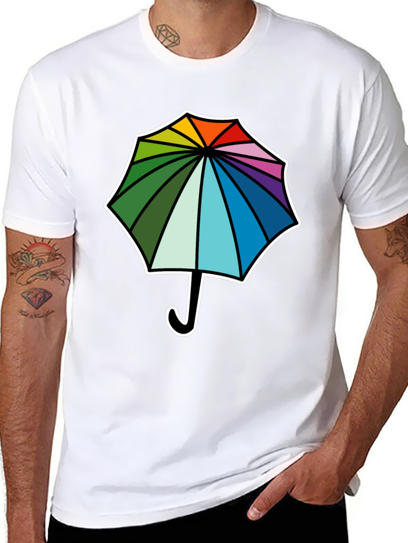 Black Rainbow Umbrella Graphic Tee - Stylish Comfort view 8