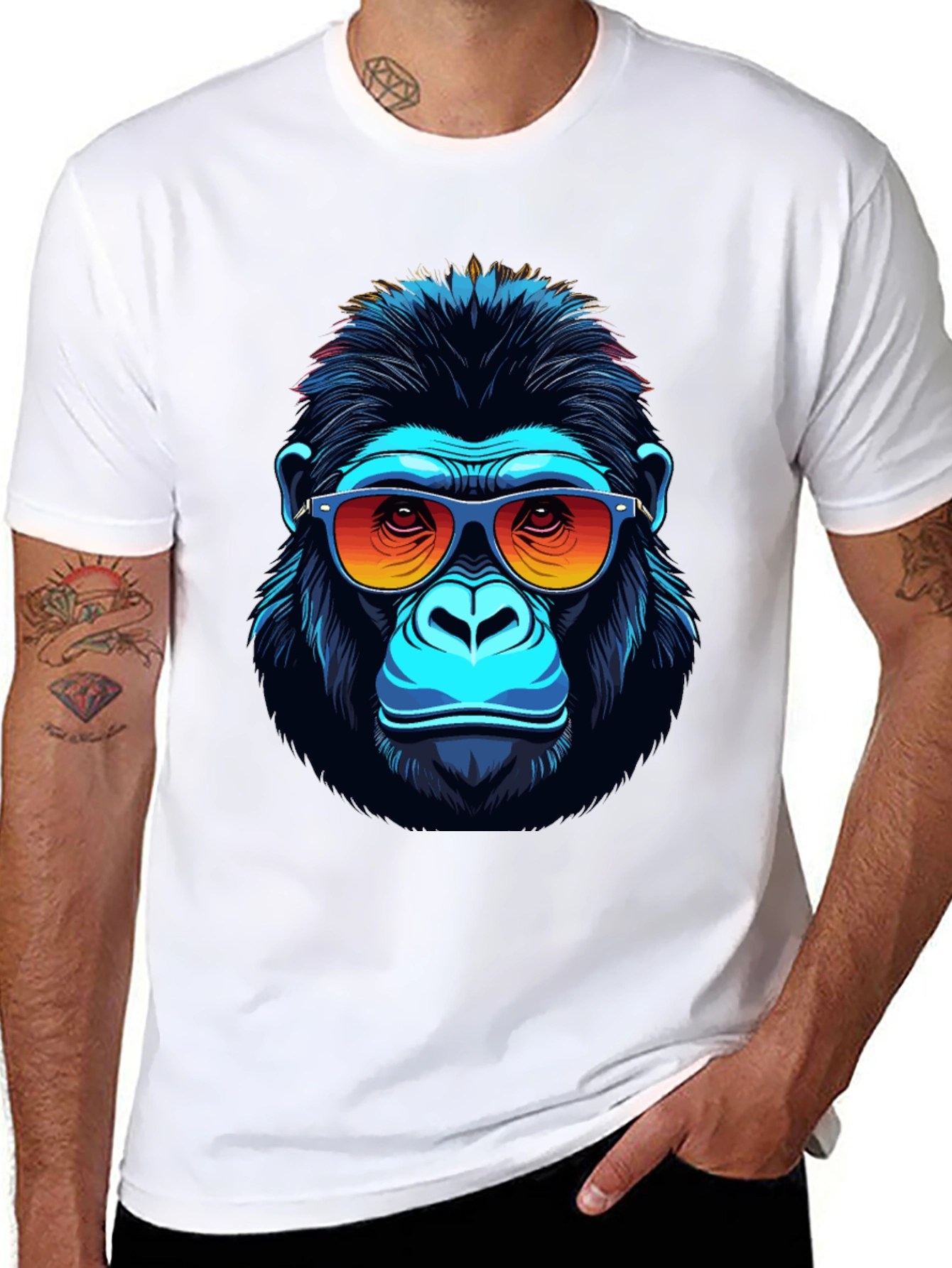 Black Cool Gorilla Graphic Tee - Fun Animal Print Shirt view 8