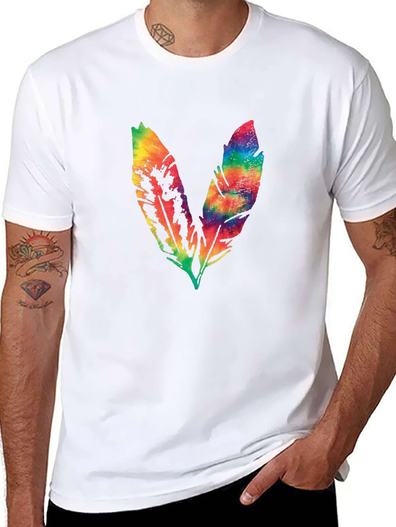 Black Rainbow Feather Graphic Tee - Soft Cotton Blend view 8