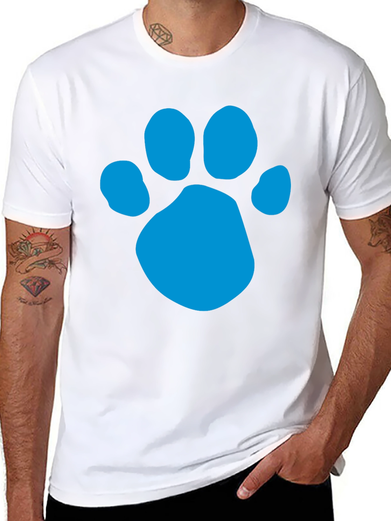 Black Paw Print T-Shirt - Black Crew Neck Tee view 8