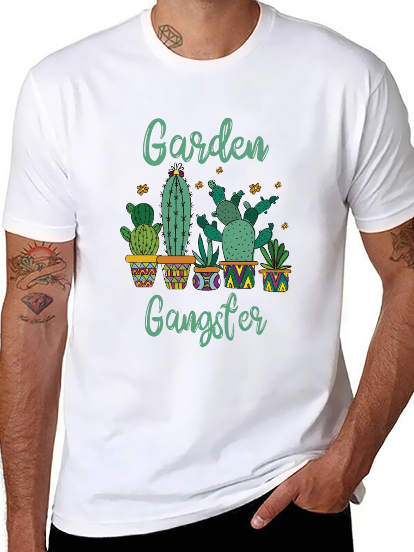 Black Garden Gangster Cactus T-Shirt - Quirky Plant Lover Tee view 8