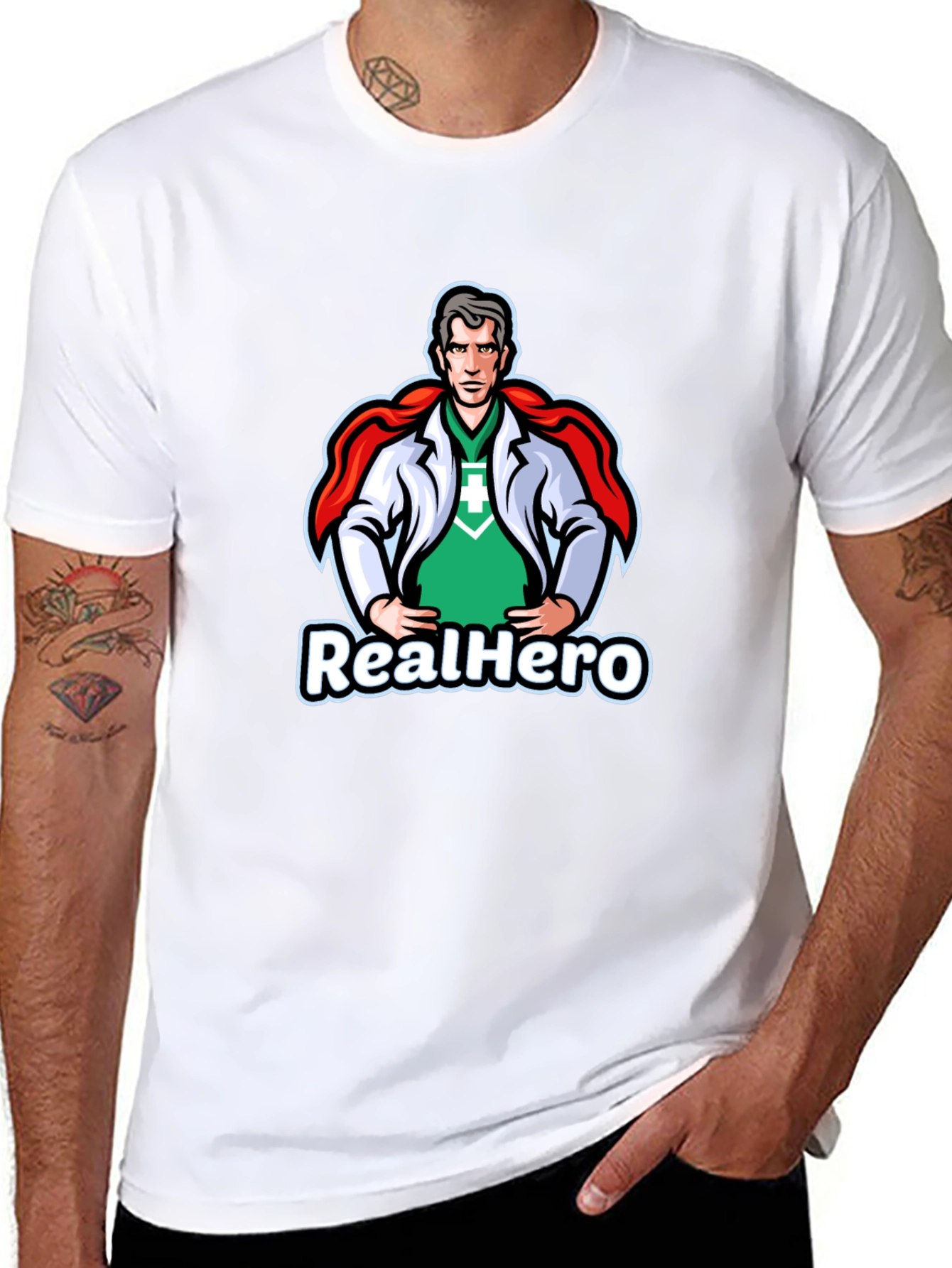 Black RealHero Doctor T-Shirt - Superhero Medical Apparel view 8