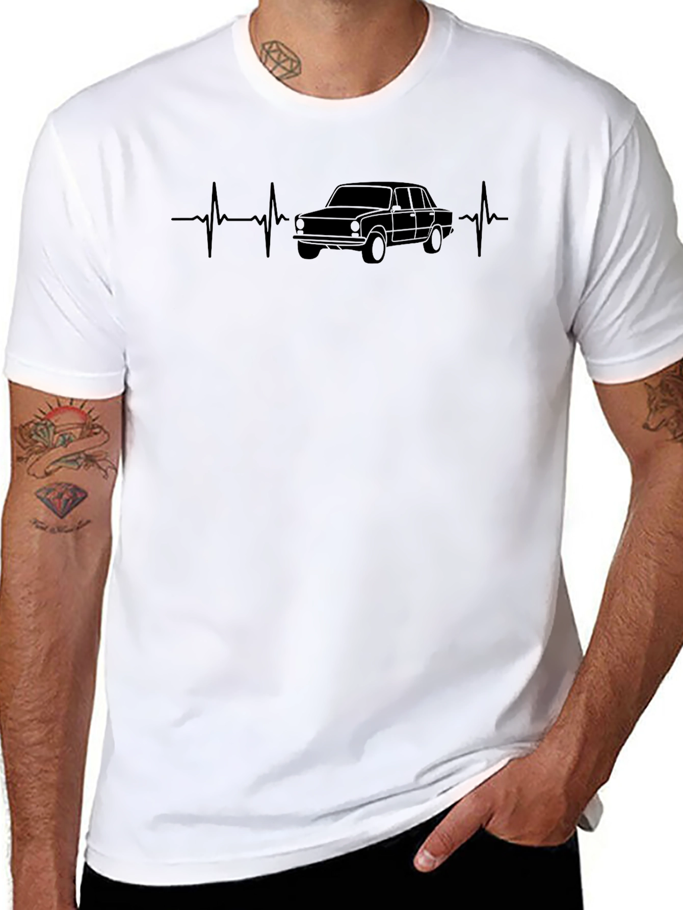 Black Car Heartbeat T-Shirt - Black Graphic Tee view 8