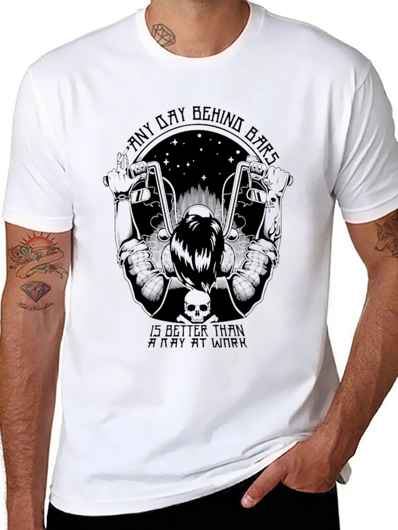Black Biker "Any Day Behind Bars" Graphic Tee view 8