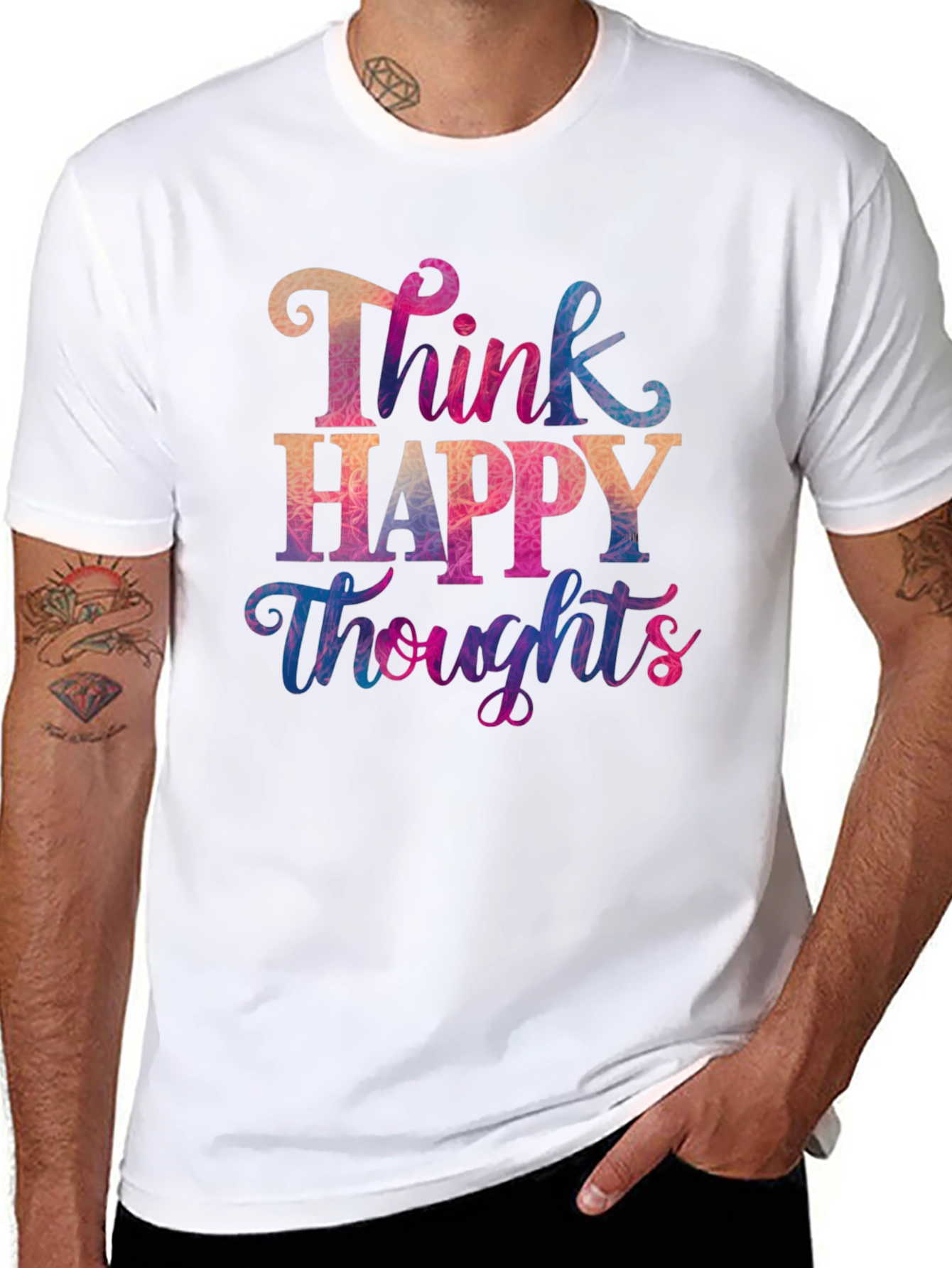 Black Think Happy Thoughts T-Shirt - Motivational Tee view 8