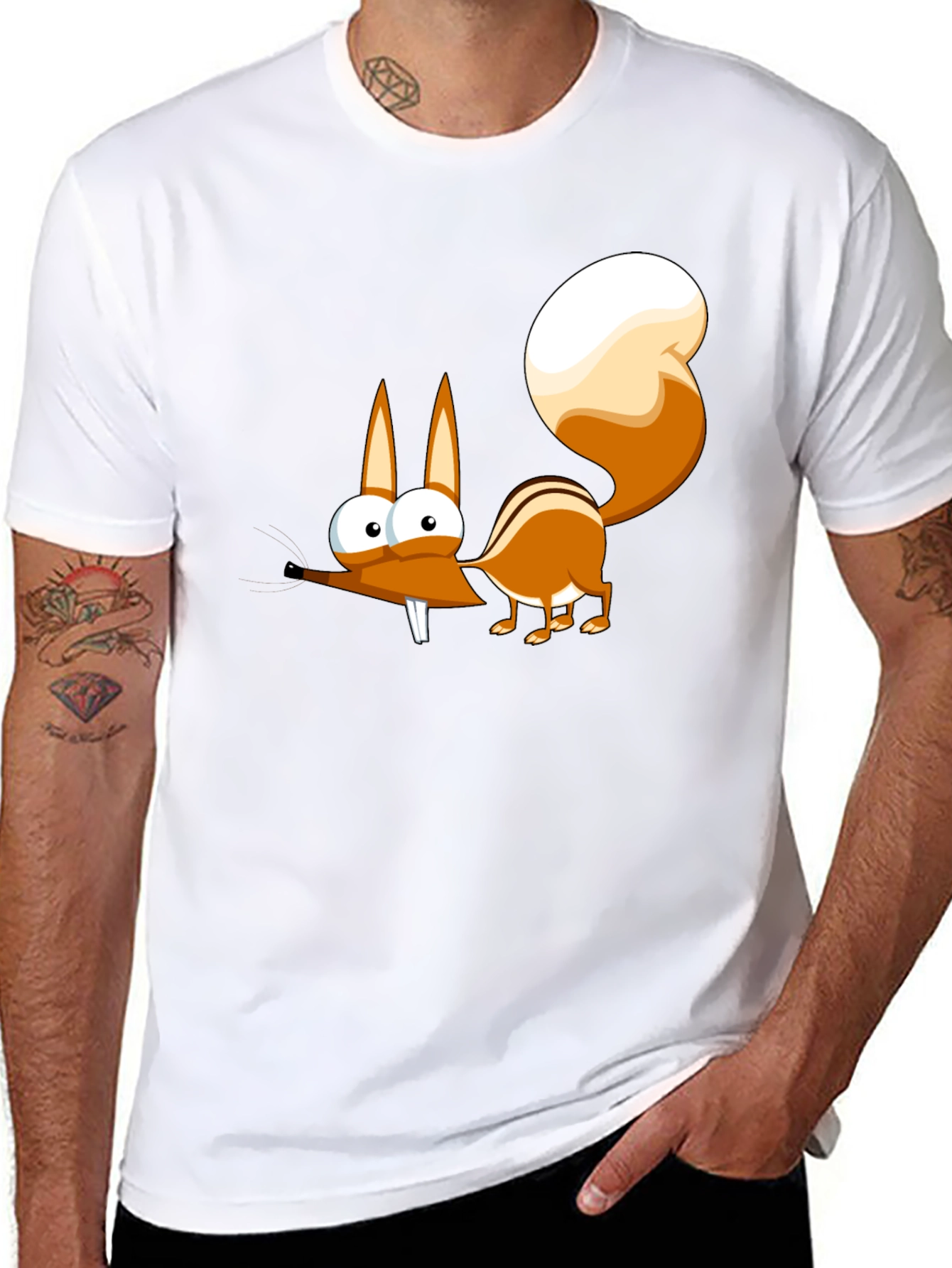 Black Funny Cartoon Squirrel Graphic T-Shirt view 8