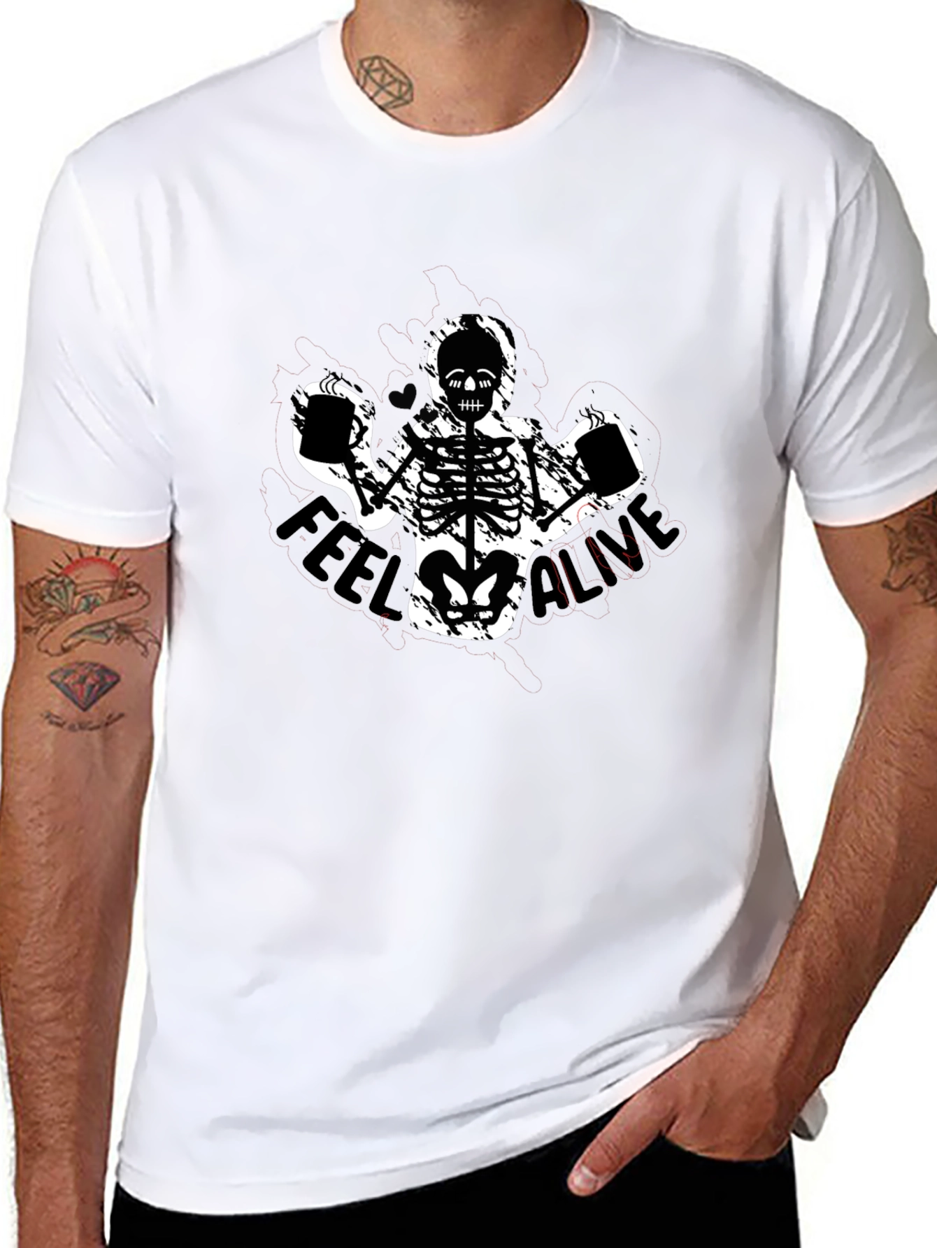 Black Feel Alive Skeleton Graphic T-Shirt view 8