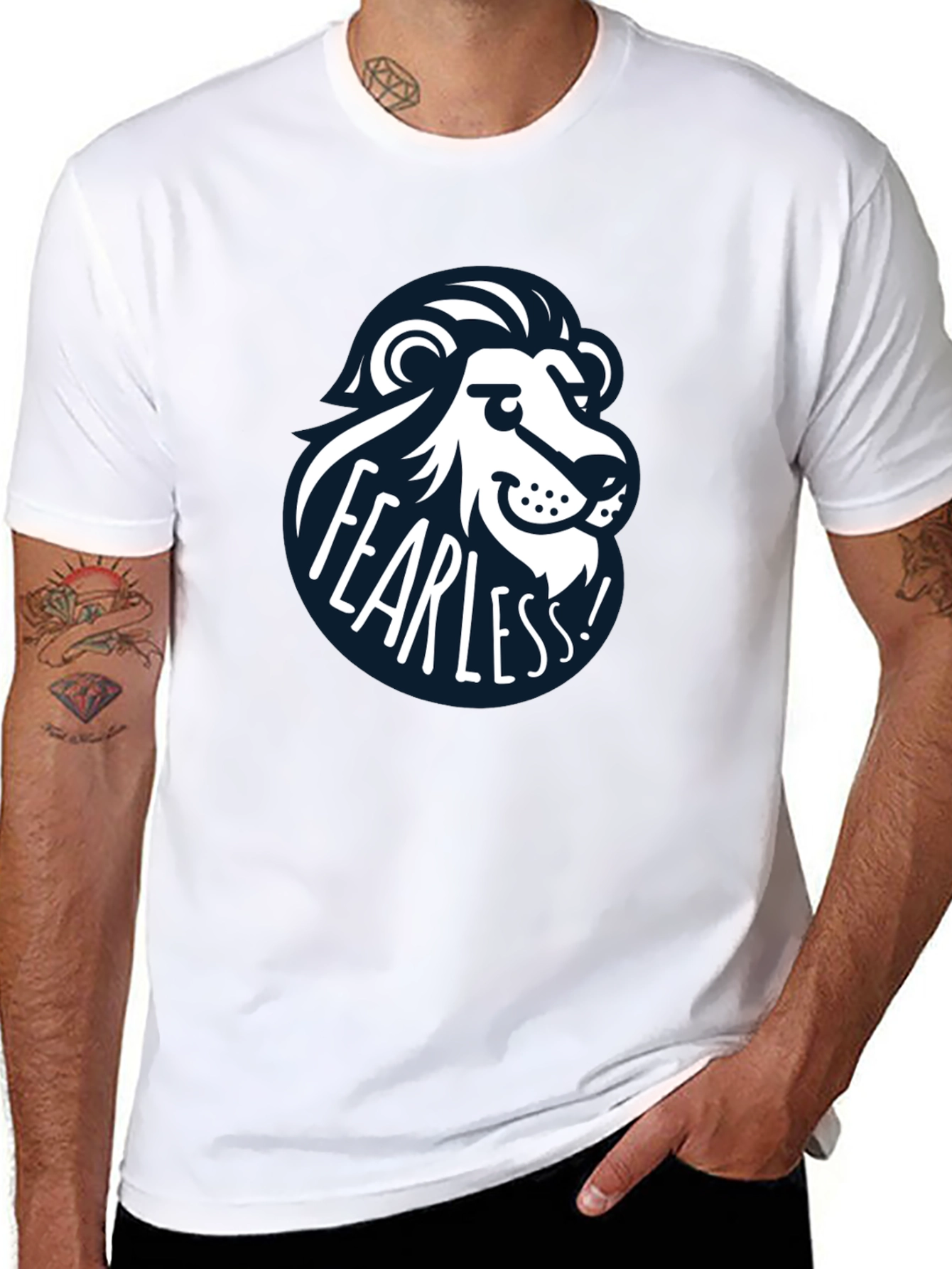 Black Fearless Lion Graphic Tee - Black Cotton T-Shirt view 8