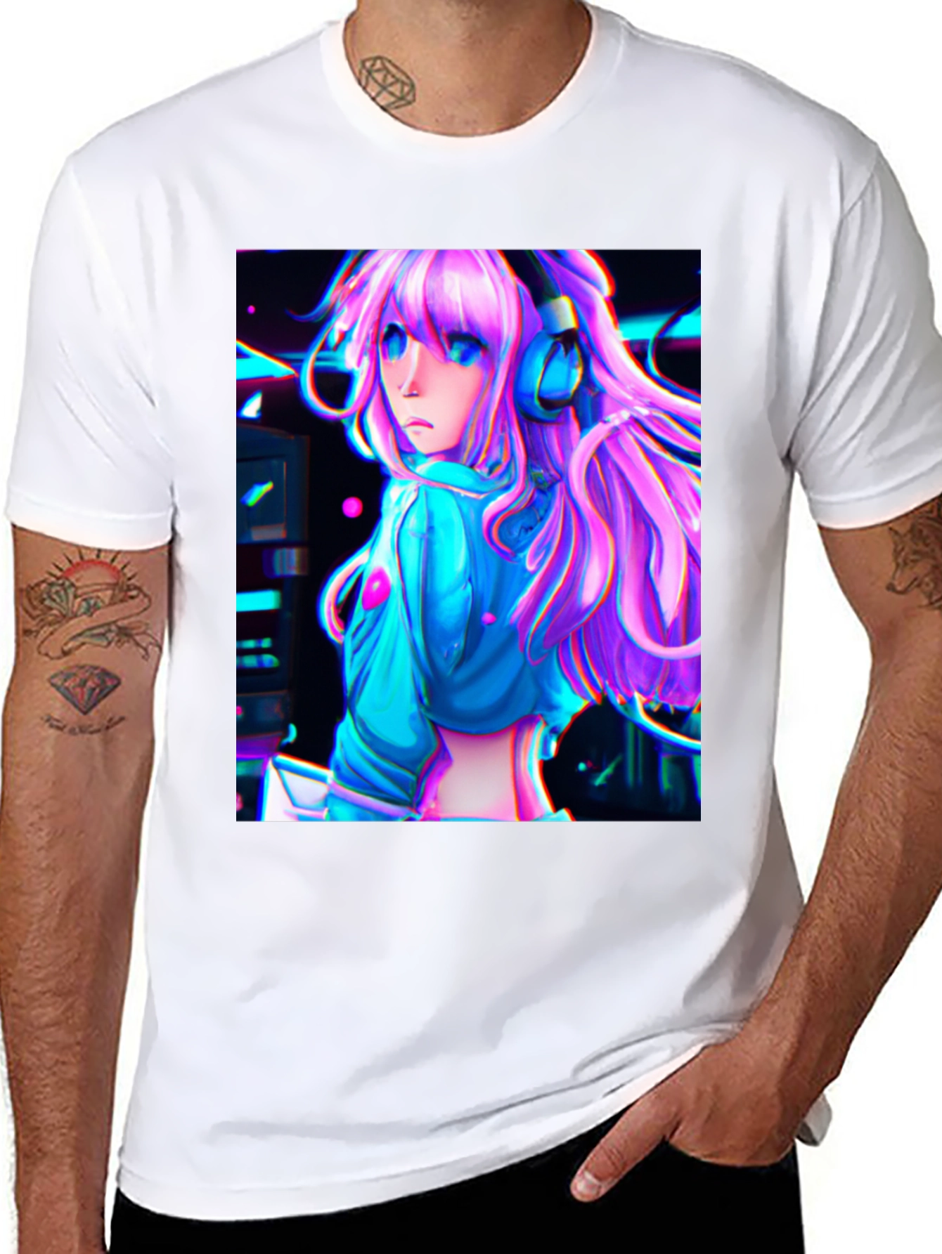 Black Anime Girl Graphic Tee - Black Cotton view 8