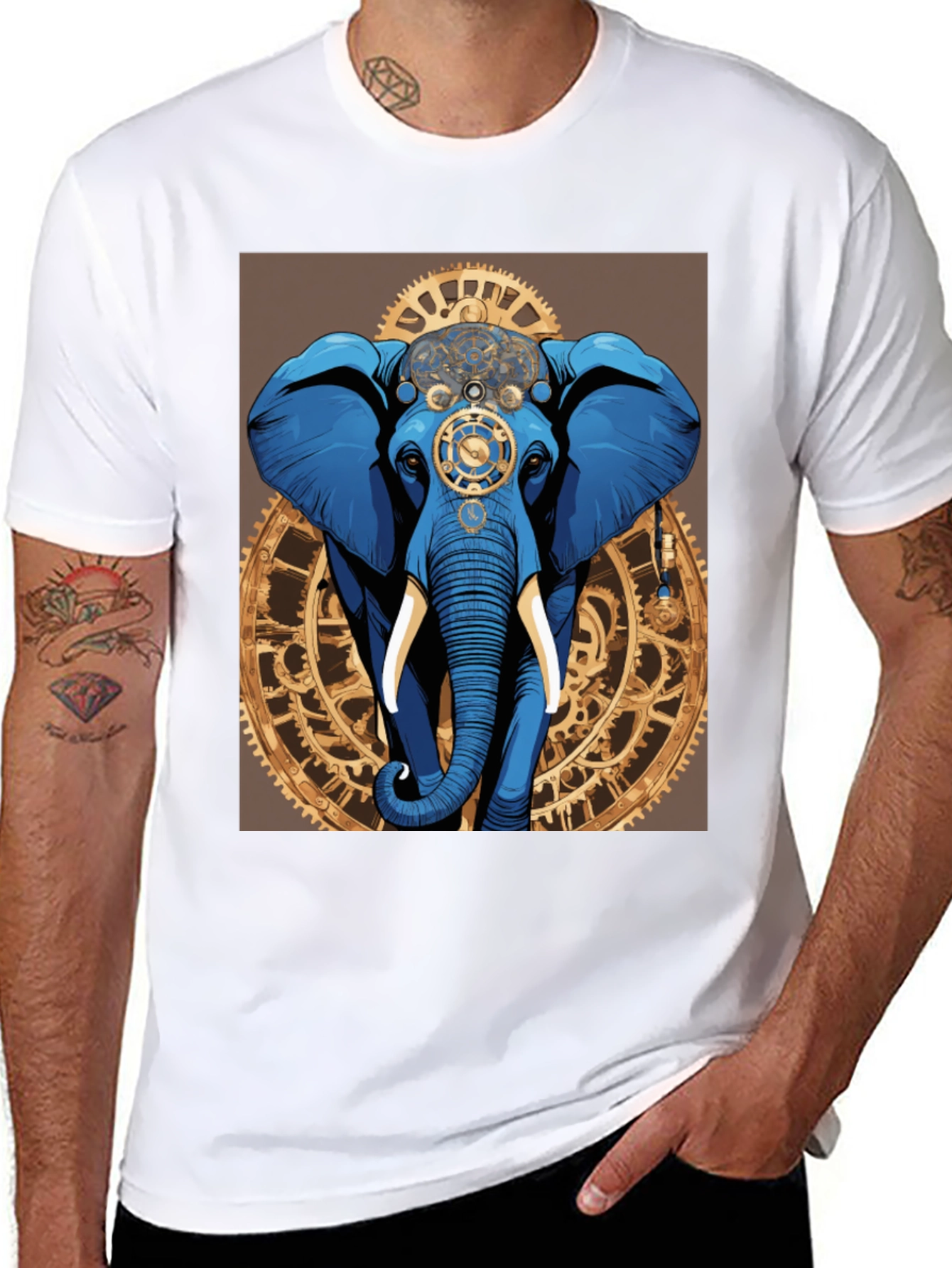Black Steampunk Elephant Graphic Tee - Unique Design view 8
