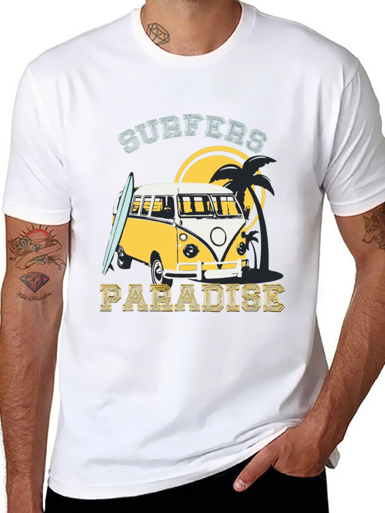 Black Surfers Paradise Tee - Retro Beach Van Design view 8
