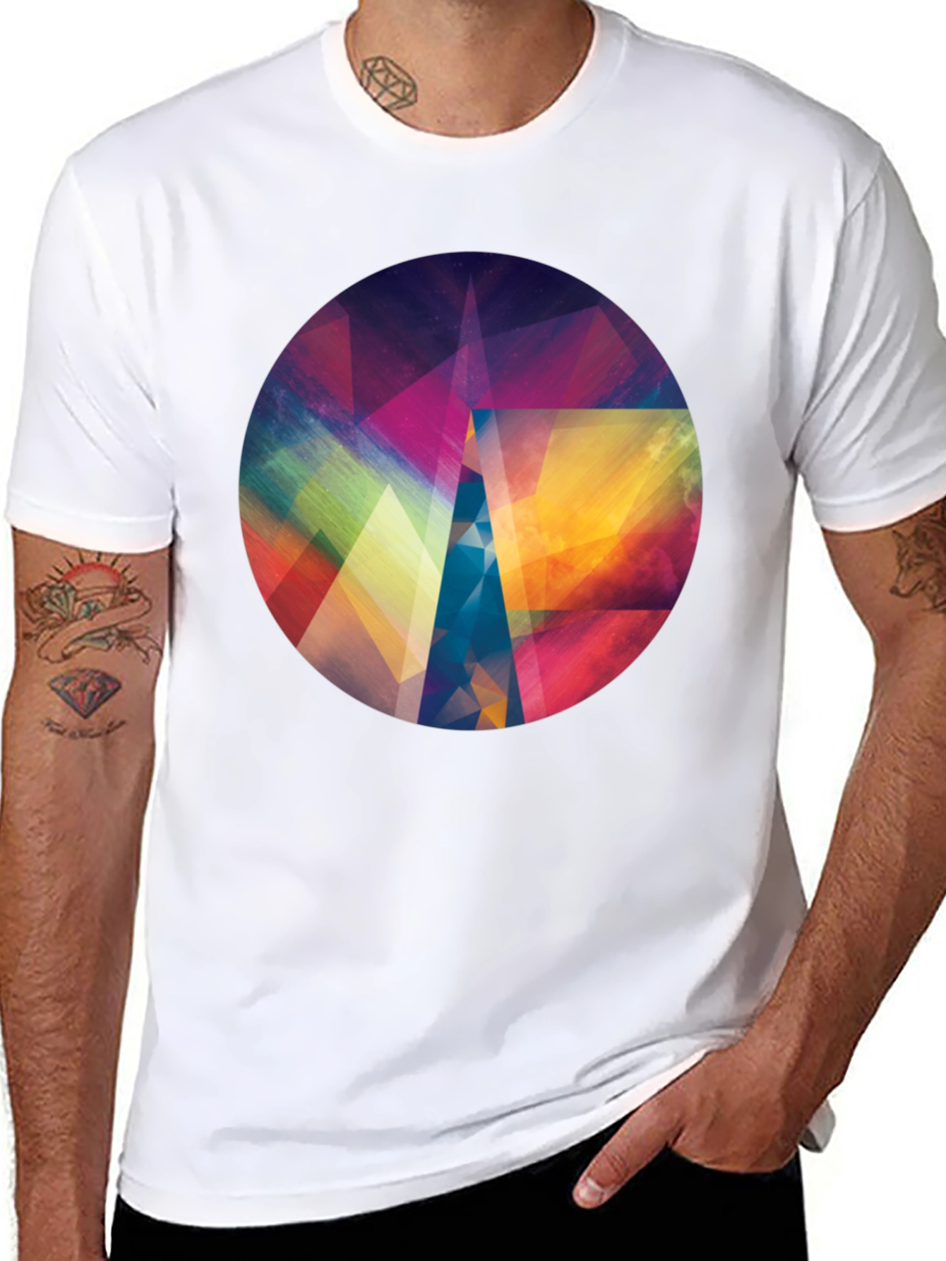 Black Geometric Abstract Art Men's Black T-Shirt view 8