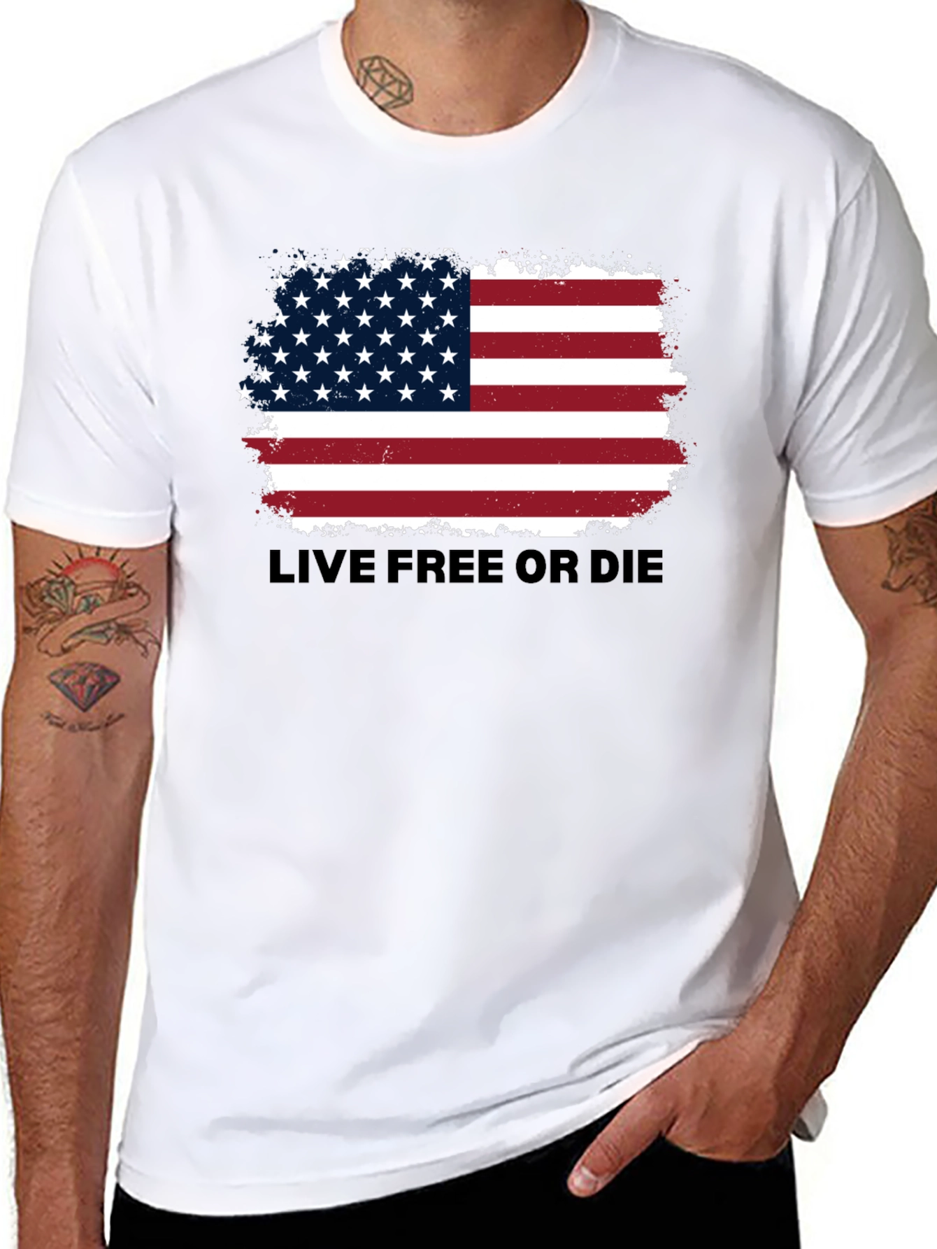 Black American Flag 'Live Free or Die' Graphic Tee view 8