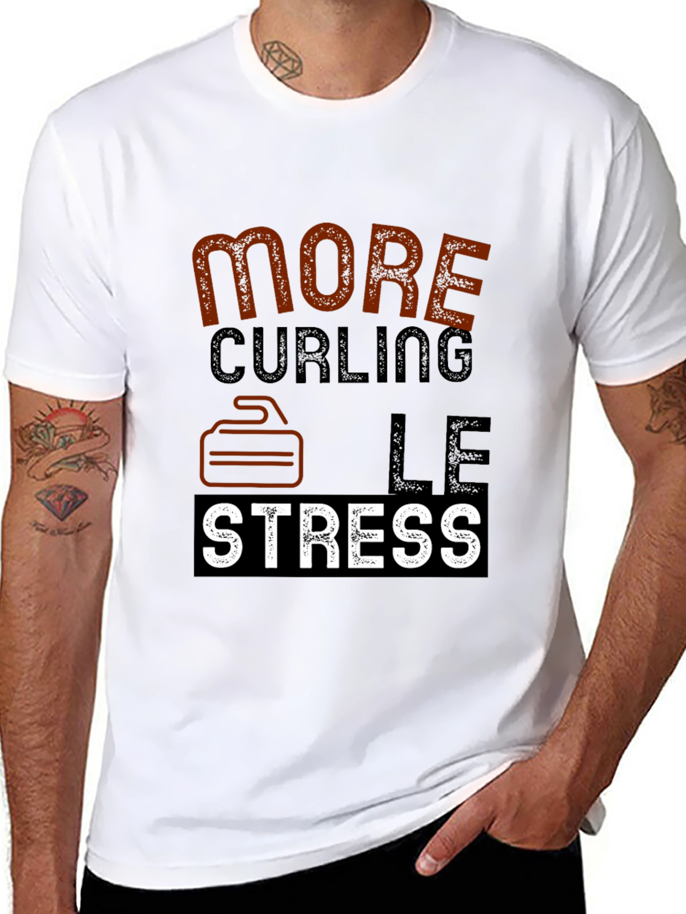 Black Curling T-Shirt - More Curling Less Stress - Novelty Tee view 8