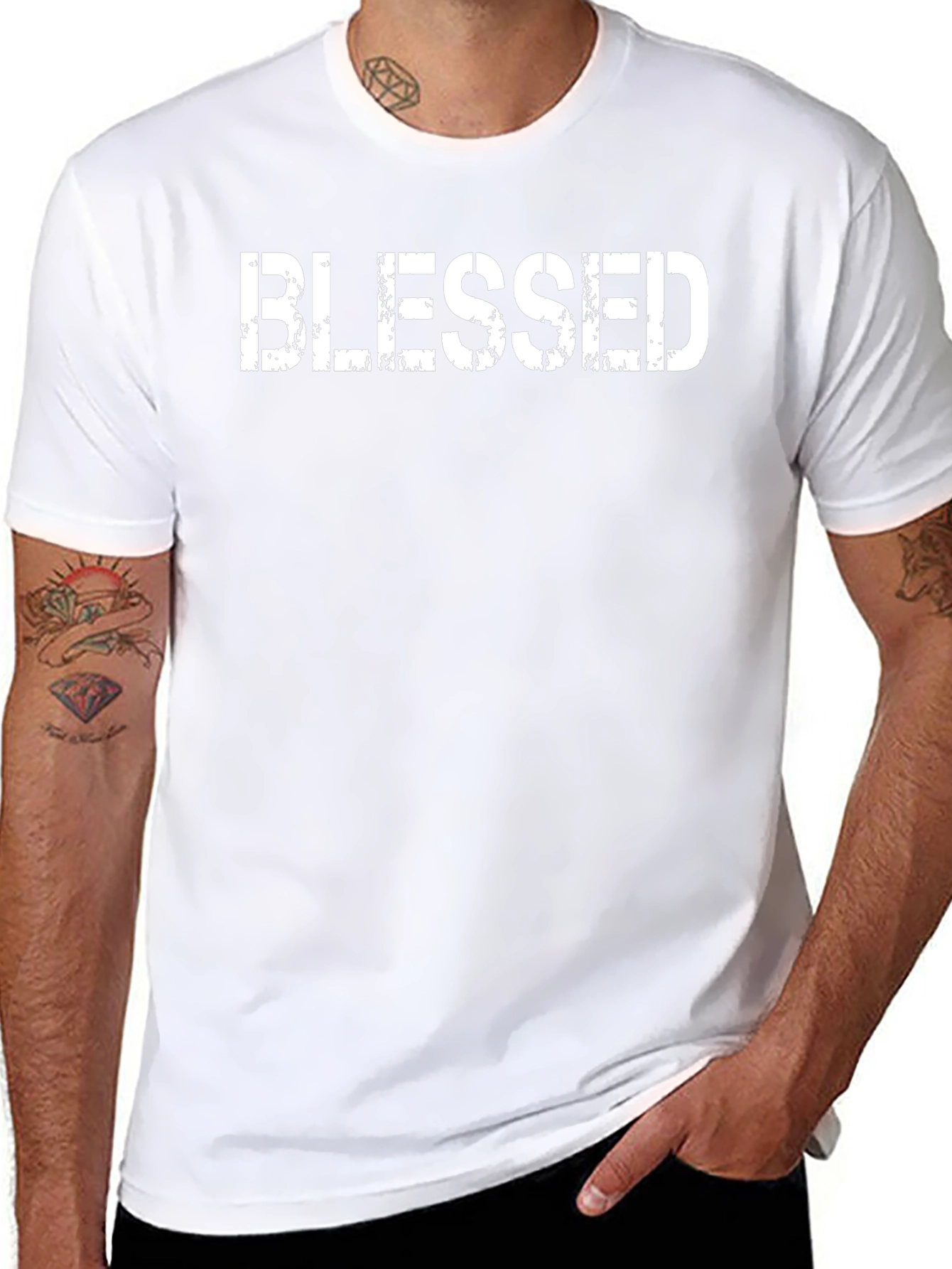 Black Blessed Graphic Tee - Distressed Print, Black Casual Shirt view 8