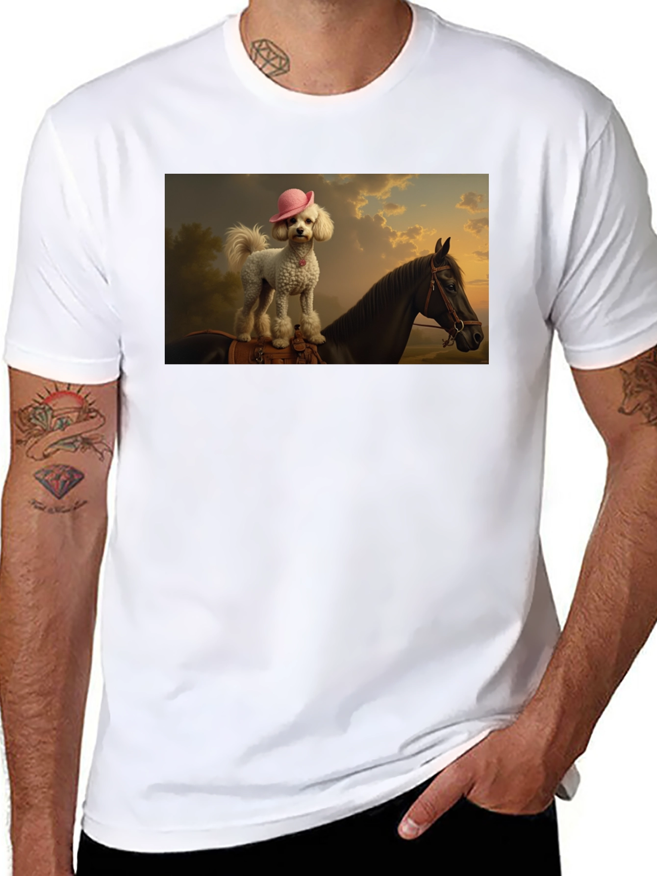 Black Dog & Horse Graphic Tee - Quirky Unisex T-Shirt view 8